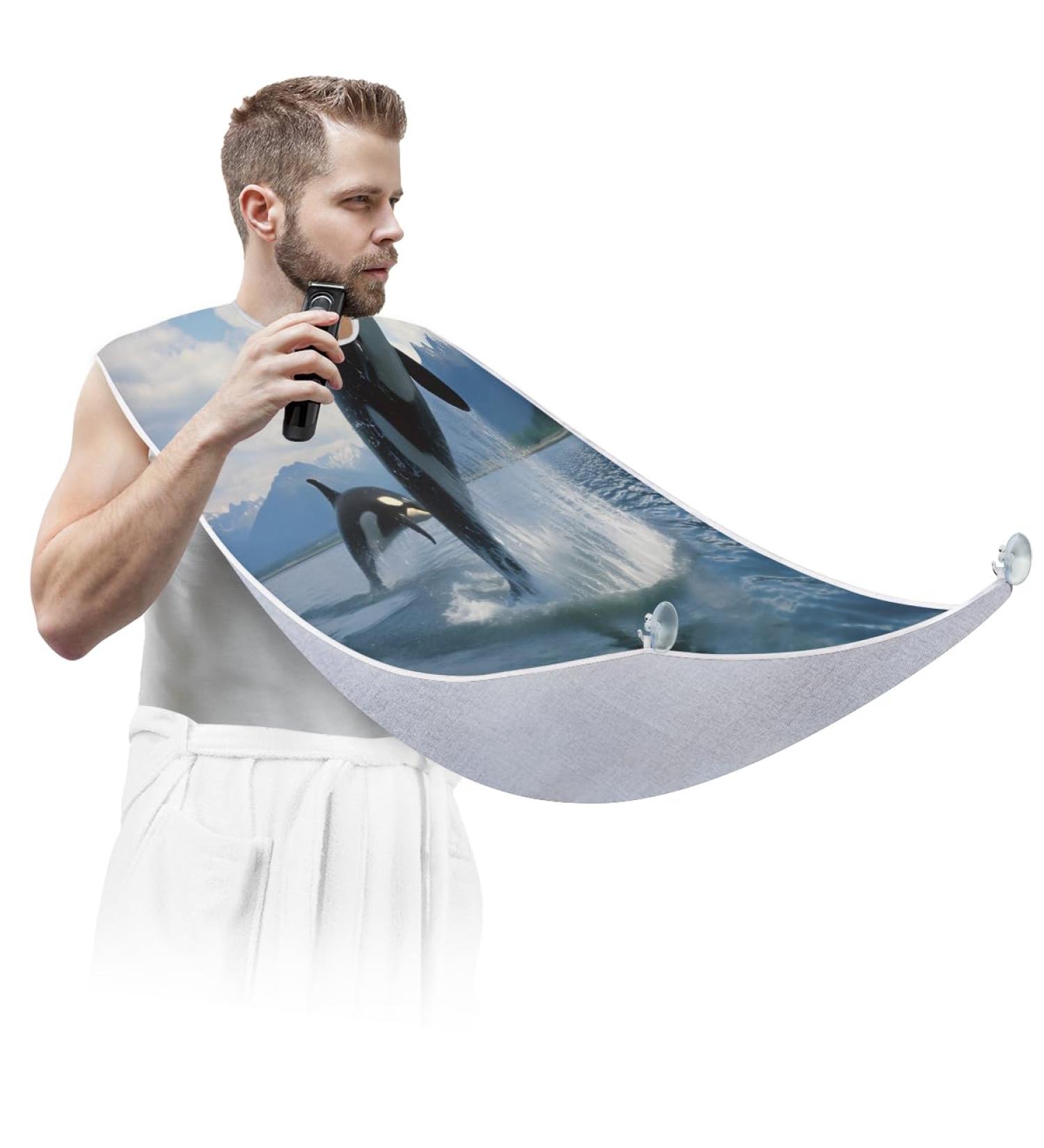 Jumping Whale Beard Bib Apron - Best Beard Hair Catcher for Men | Perfect Father's Day & Christmas Gift for Dad & Husband | Beard Bib with 2 Suction Cups - Buy Online on GoSupps.com