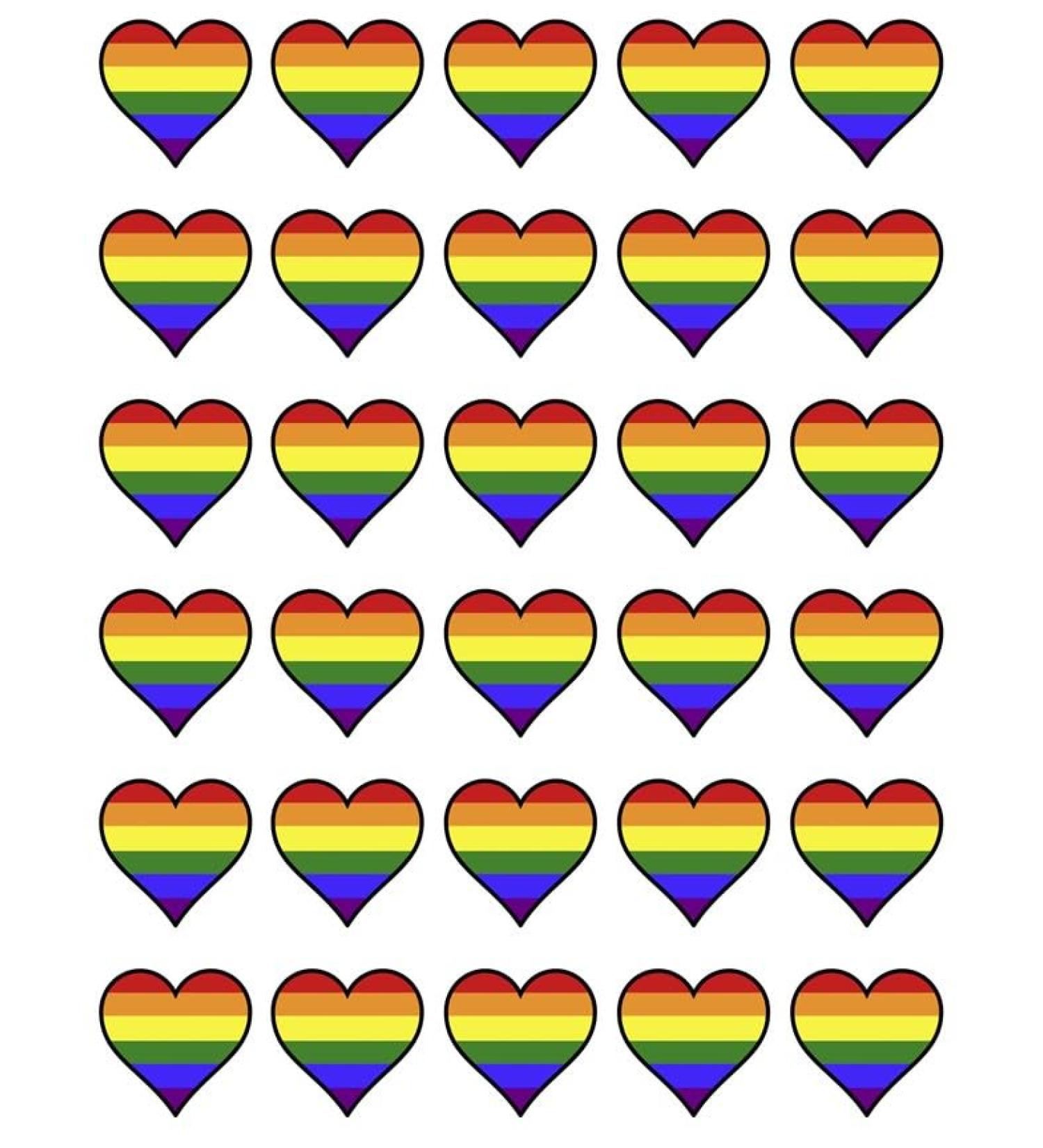30 Gay Pride LGBTQ+ Rainbow Hearts Cupcake Toppers Edible Wafer Paper Fairy Cake Toppers Birthday Cake Decorations