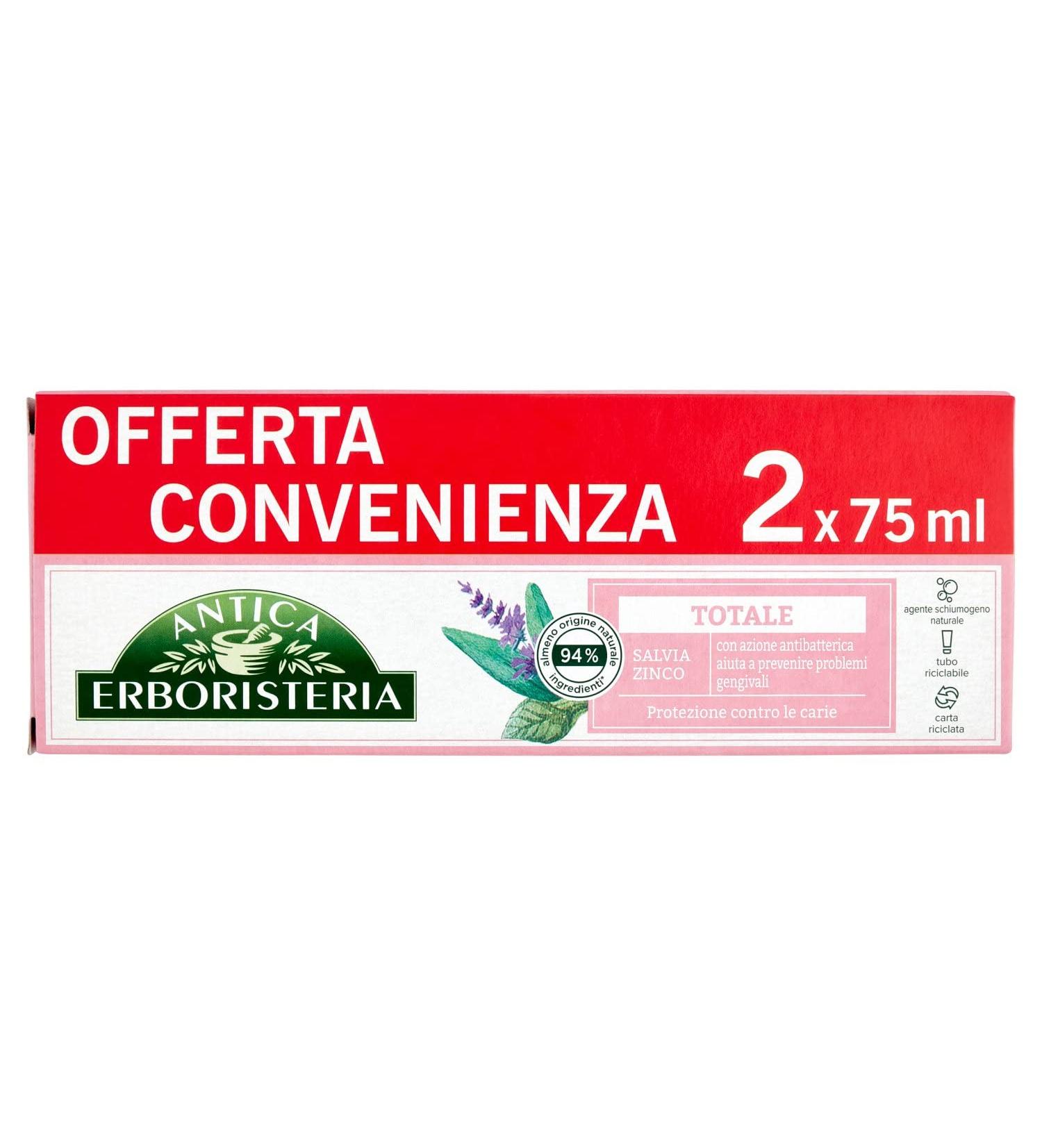 Antica Erboristeria Antibacterial Toothpaste - Prevents Caries & Plaque Fresh Breath with Sage & Zinc | 2 x 75 ml - Buy Online on GoSupps.com