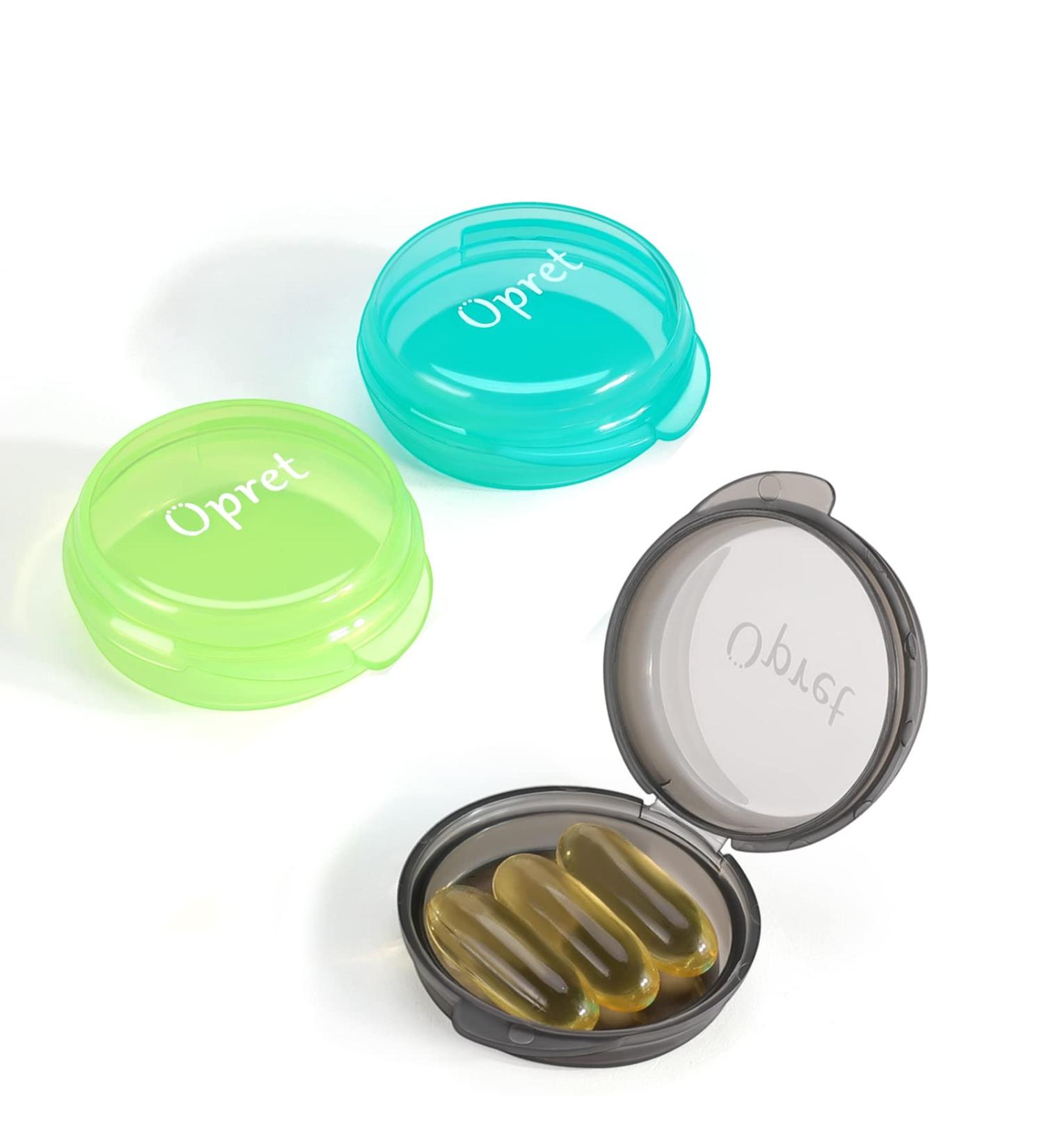 Portable Opret Tablet Box - Small Pill Organizer for Vitamins Fish Oil & Tablets (3 Compartments Black Cyan Green) - Ideal for Travel & Daily Use - Buy Online on GoSupps.com