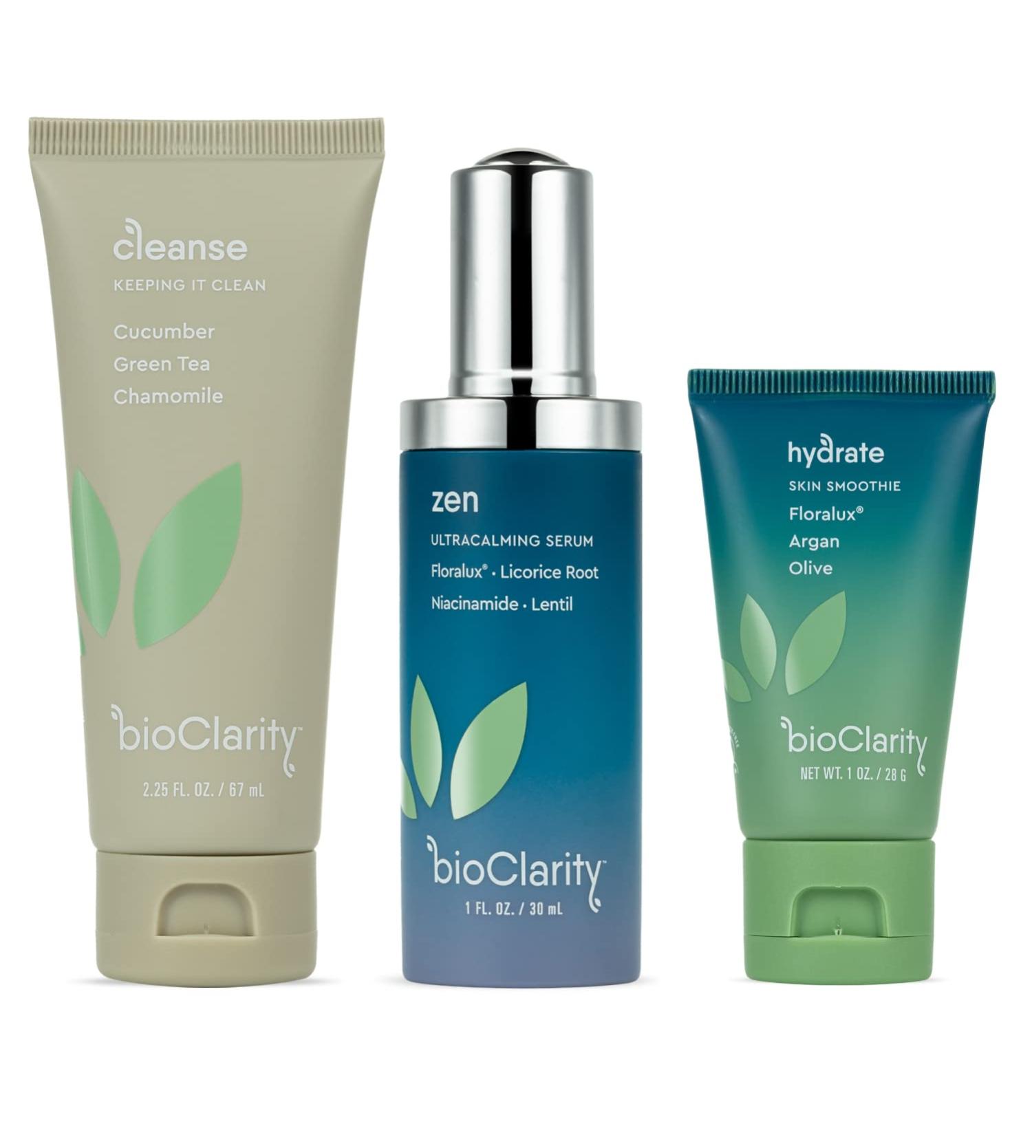 BioClarity 3-Step Ultra Calming Routine | 100% Vegan Skincare for Redness-Prone Skin | Gentle Cleanser & Hydrating Face Care with Cucumber Green Tea Chamomile Vitamin B3 & More - Buy Online on GoSupps.com