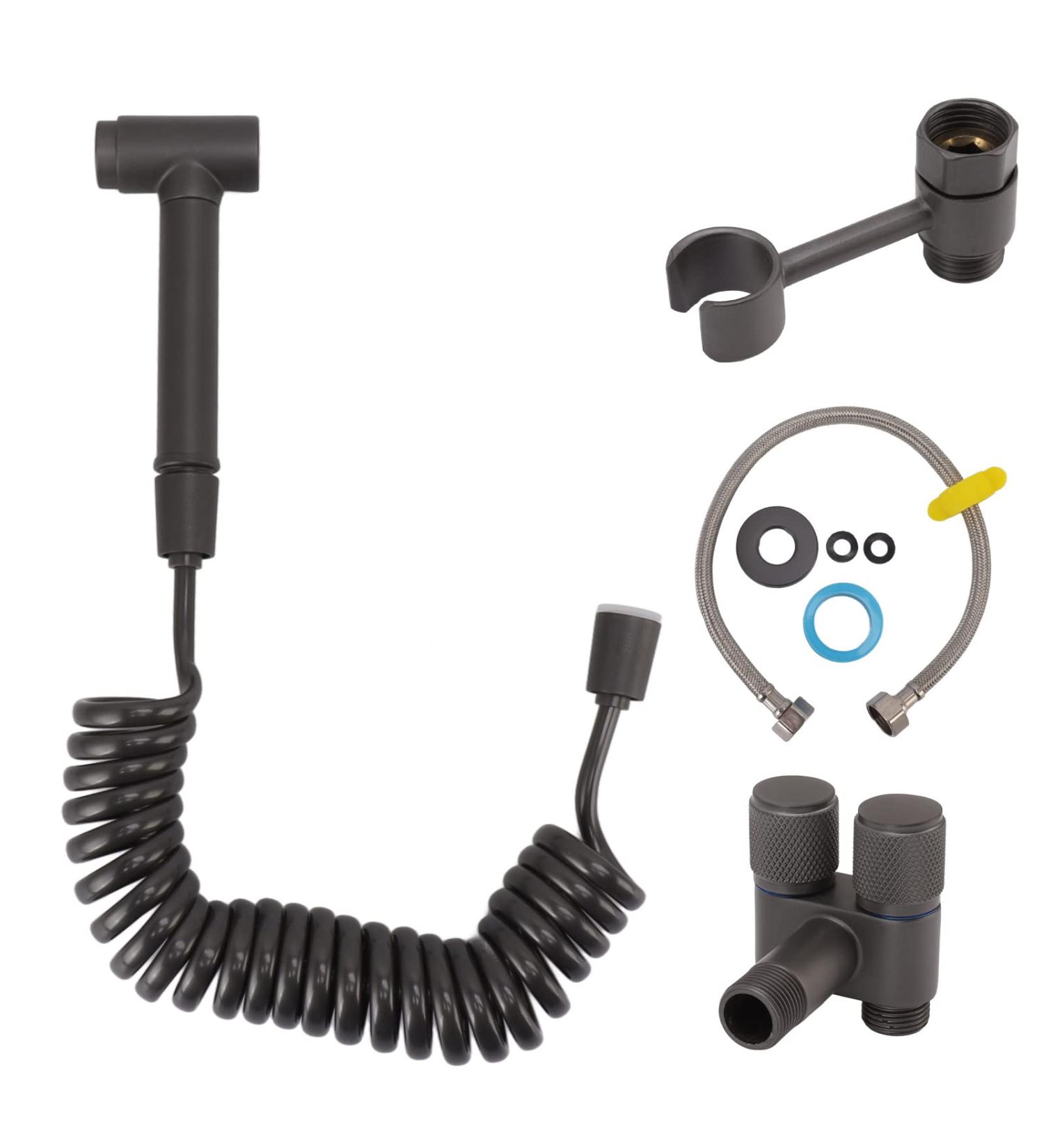 Hand Toilet Sprayer Kit - Brass Bidet Attachment for Home Bathroom | WC Bidet Sprayer with Hose - Gray - Buy Online on GoSupps.com