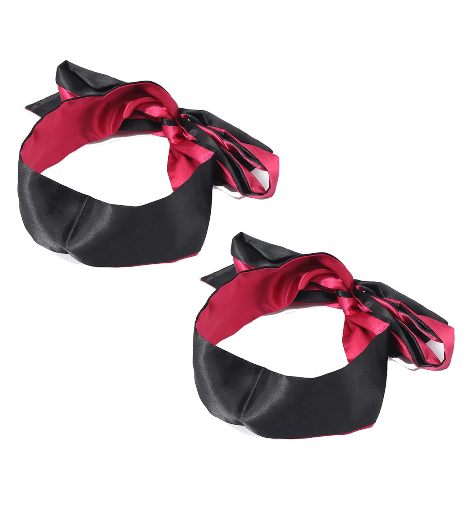 QYEKGXLLY 2 Pack Satin Blindfolds for Couples - Silk Sleeping Mask Set, 150cm Black Red Eye Band Blinder Masks Tie - Buy Online on GoSupps.com