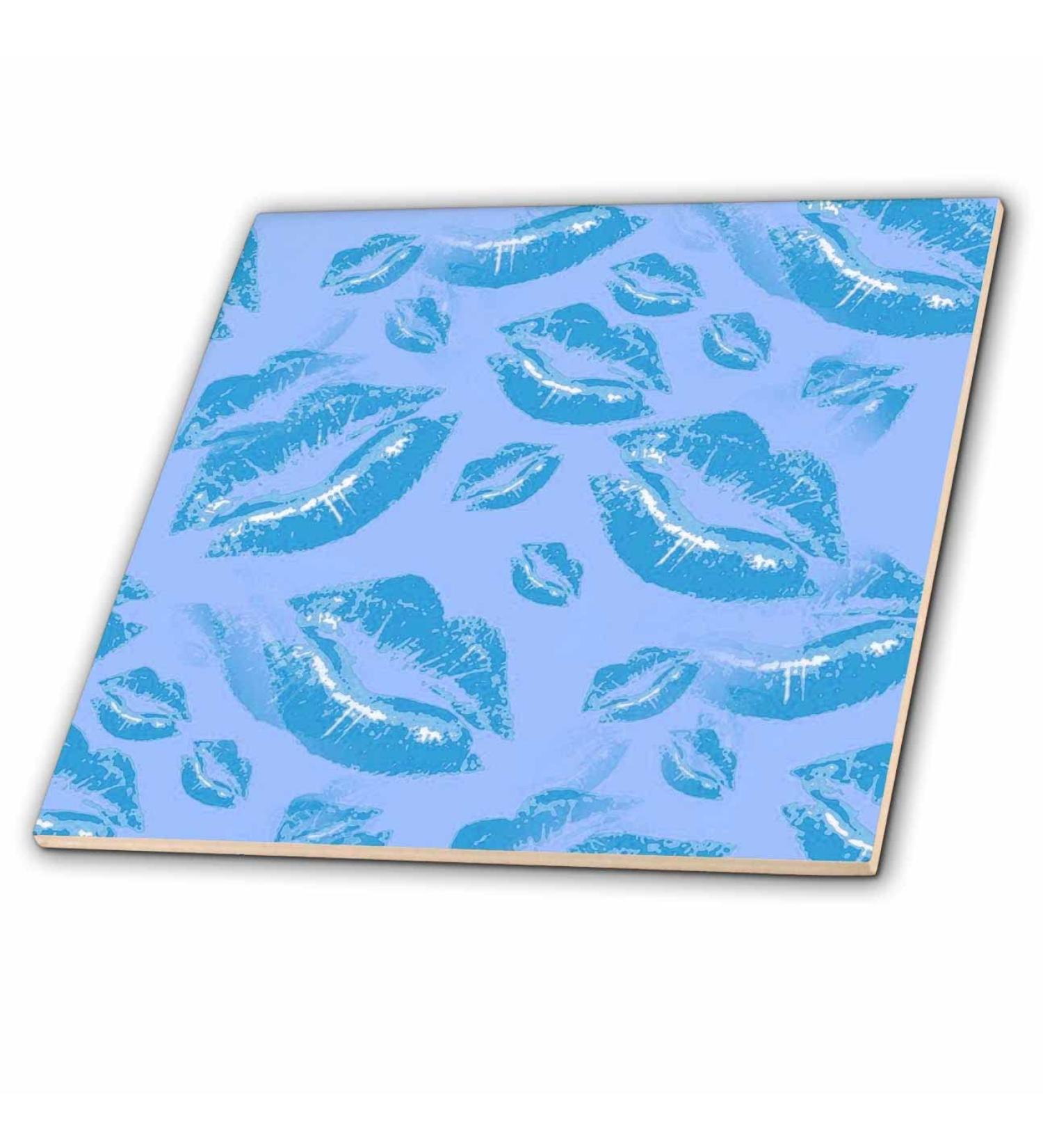 4 Inch Ceramic Tile - Two Kisses Collided Lip Boyish Blue Lips Pattern Pattern - Lipstick Kisses