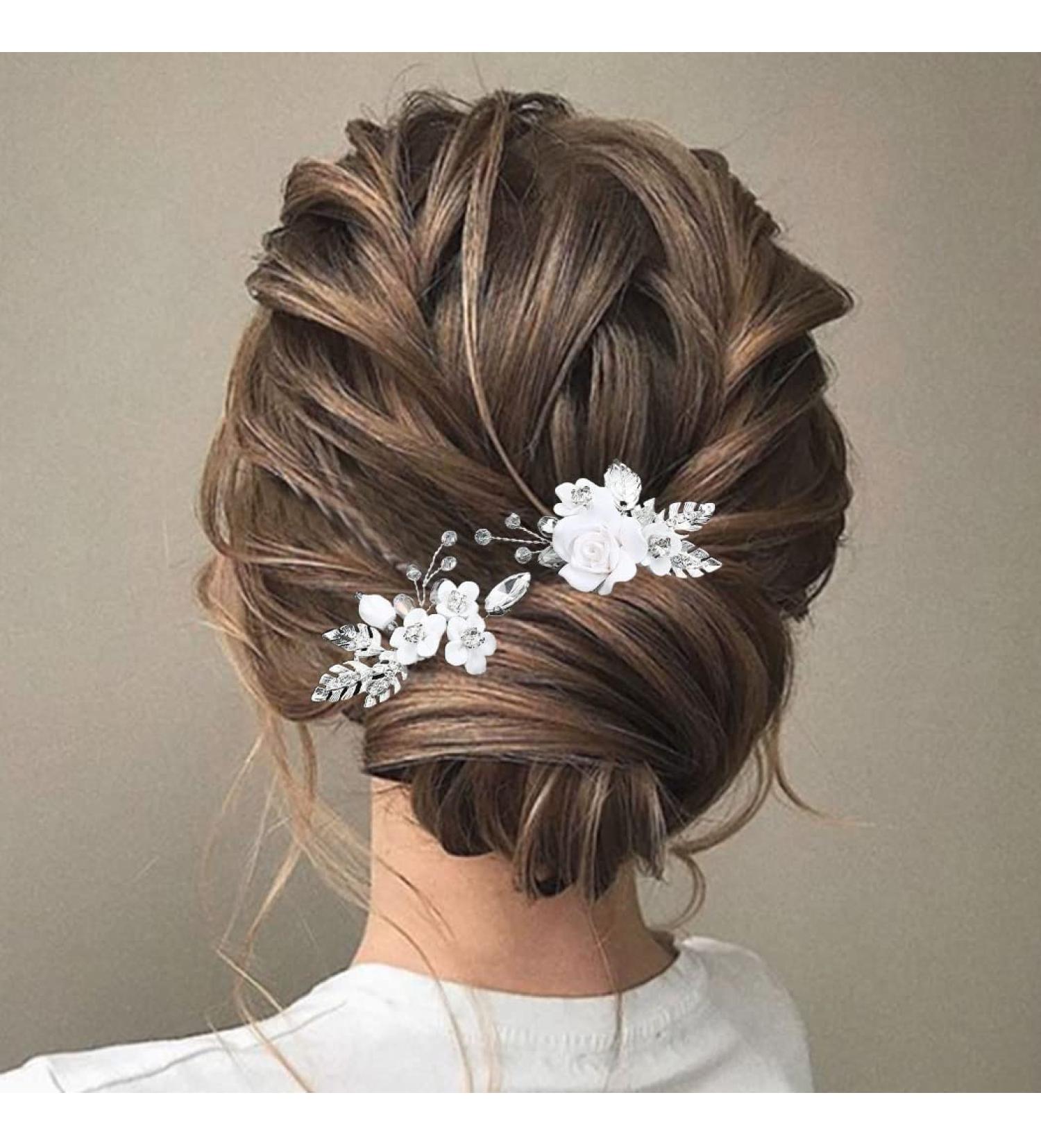 Unicra Silver Flower Wedding Hair Pins, Rhinestone Bridal Hair Piece (Pack of 2) - Buy Online on GoSupps.com
