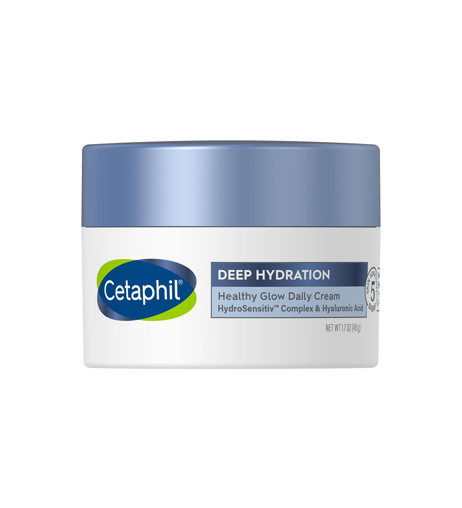 Cetaphil Deep Hydration Healthy Glow Daily Face Cream 1.7 oz - 48 Hour Moisturizer for Sensitive Skin with Hyaluronic Acid, Vitamin E, and B5 - Buy Online on GoSupps.com