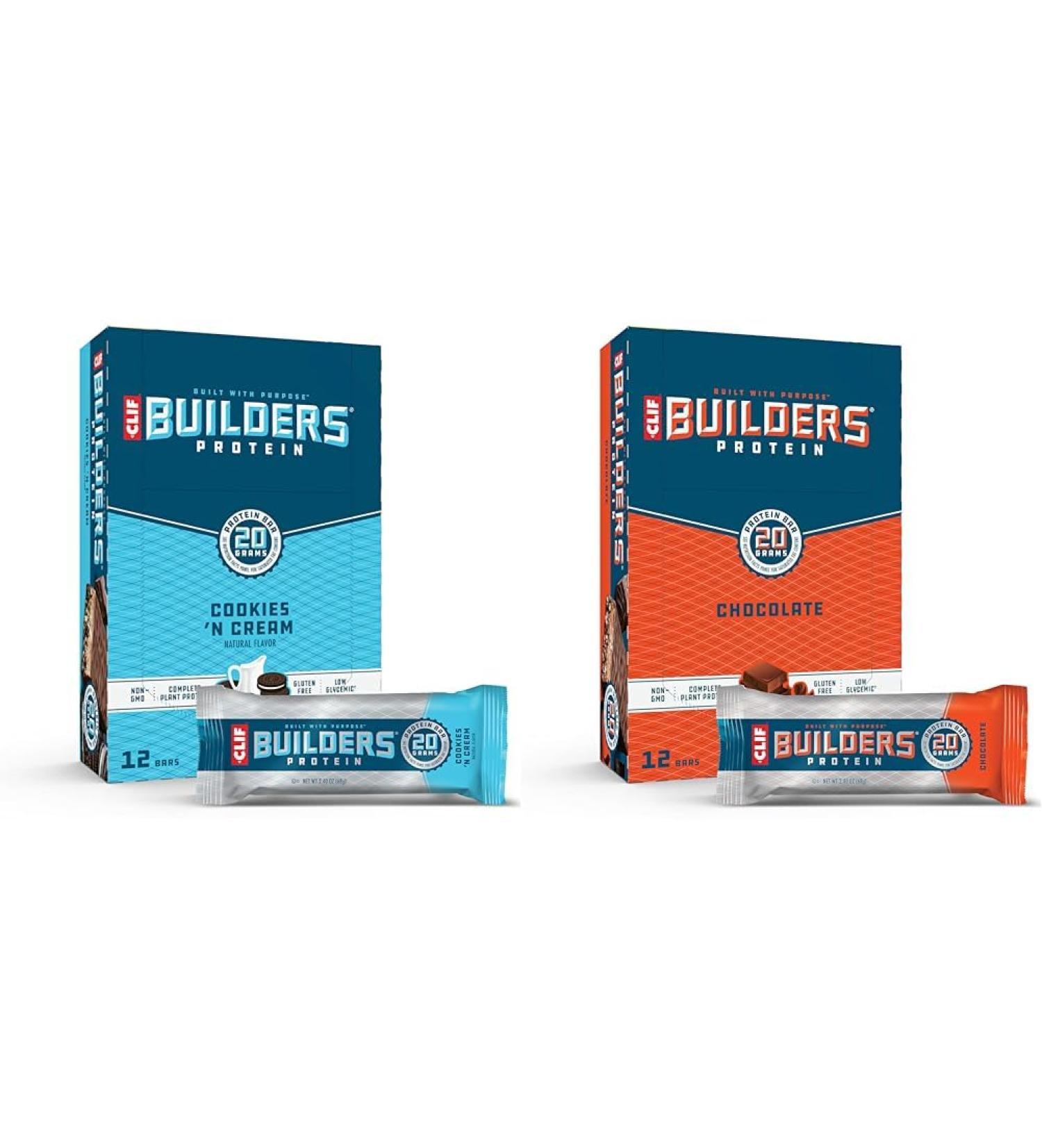 CLIFF Builders Protein Bars Bundle - Cookies 'n Cream & Chocolate Flavors - 20g Protein - 2.4 oz. (12 Count) Each - Buy Online on GoSupps.com