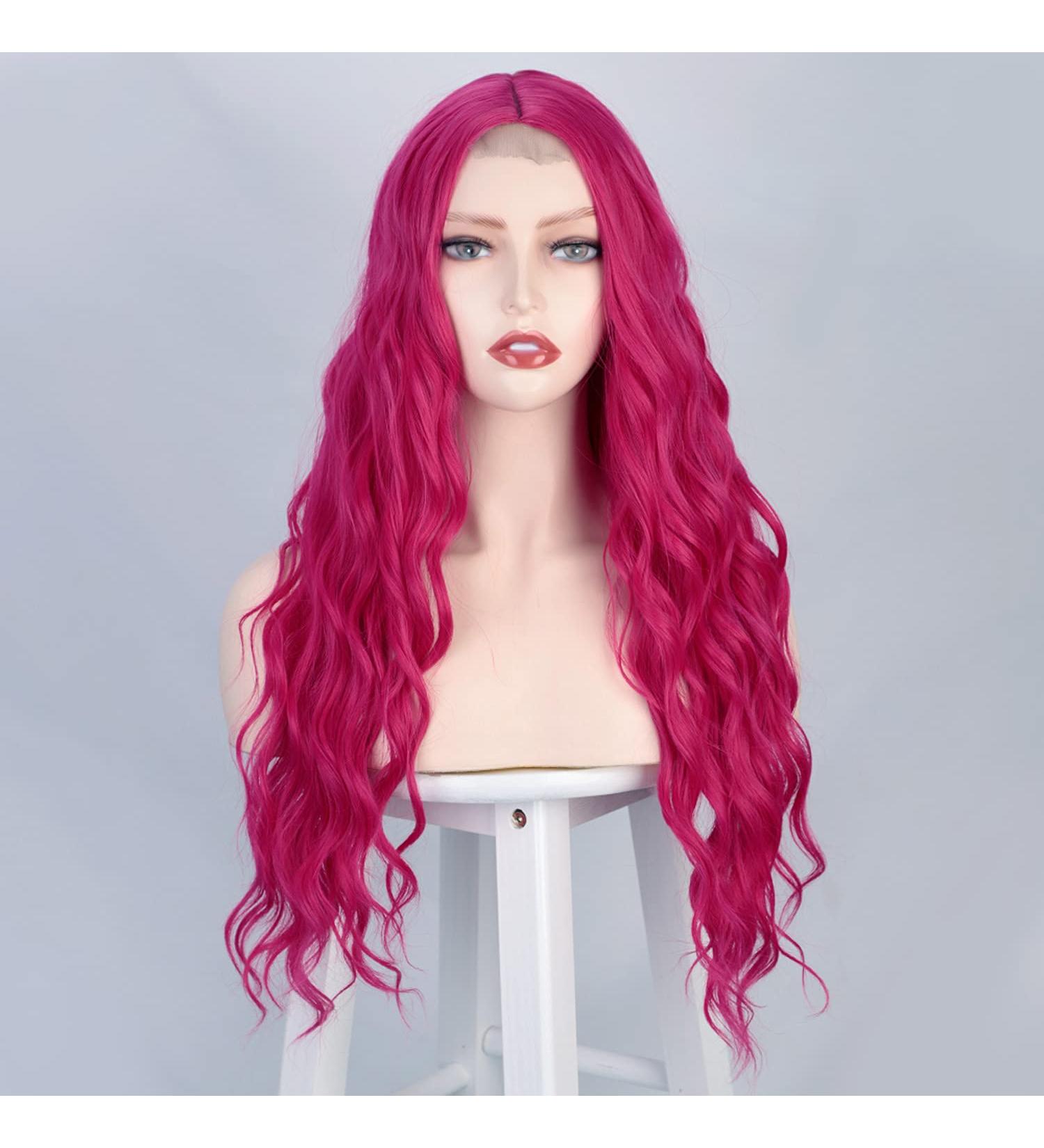 24 inch Hot Pink Cosplay Long Curly Wig - Heat Resistant Synthetic Lace Wig for Women - Perfect for Halloween, Christmas, and New Year Parties - Buy Online on GoSupps.com