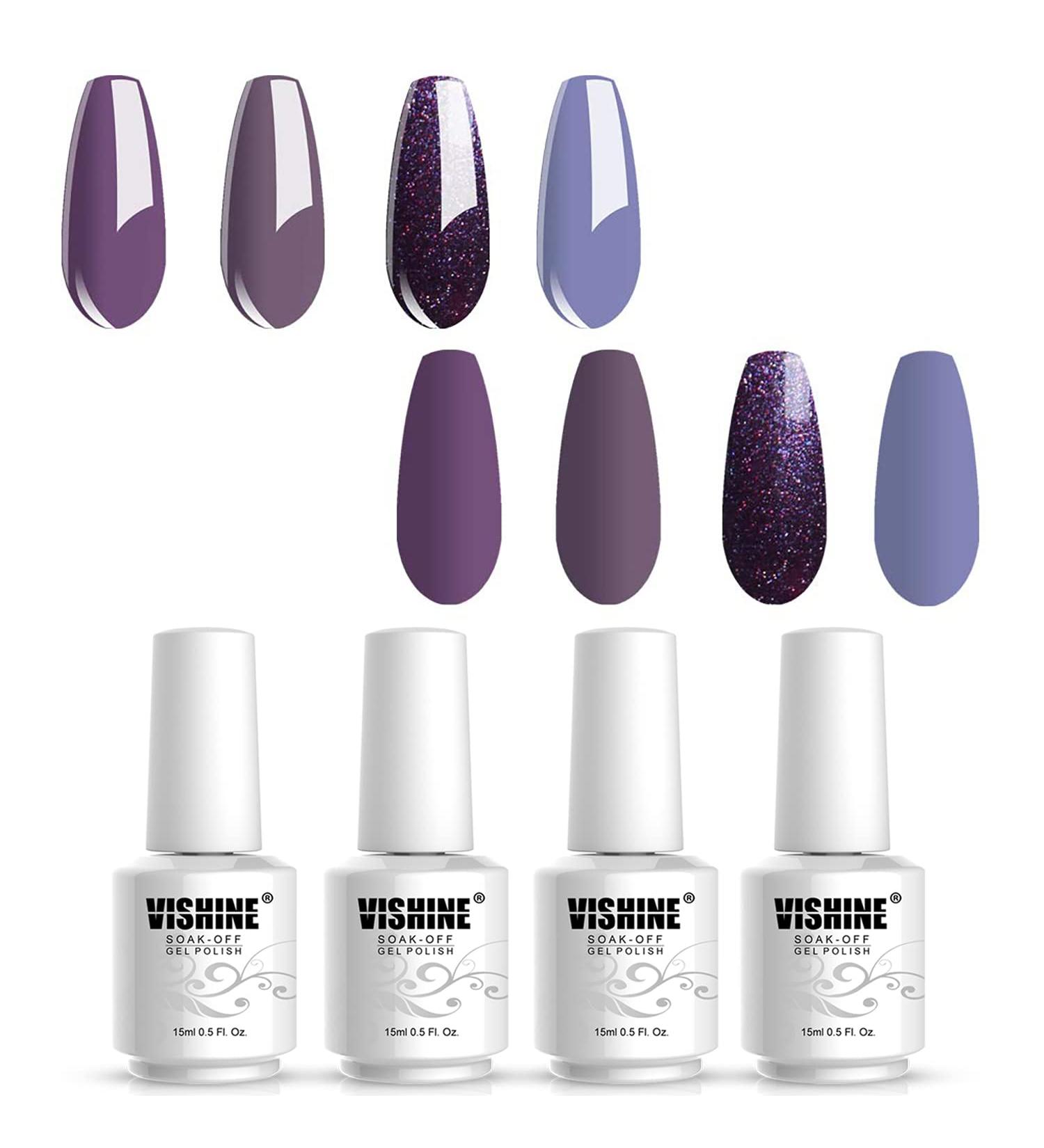 Vishine Glitter Purple Gel Nail Polish Set 4 Colors Purple Shade Gel Polish Kit Soak Off UV Lavender Nail Gel Polish 15ml - Buy Online on GoSupps.com