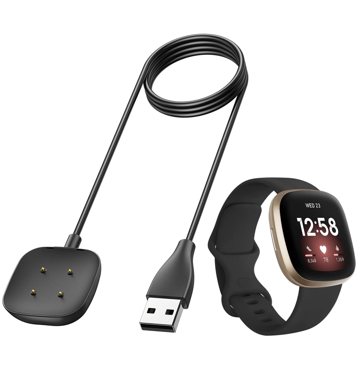 Amzpas Charger+Band Charger and Band for Fitbit Versa 4/ Versa 3/ Sense/Sense 2 Fitness Tracker 3.3ft Durable Charger Cable Black Siilicone Band for Women Men - Buy Online on GoSupps.com
