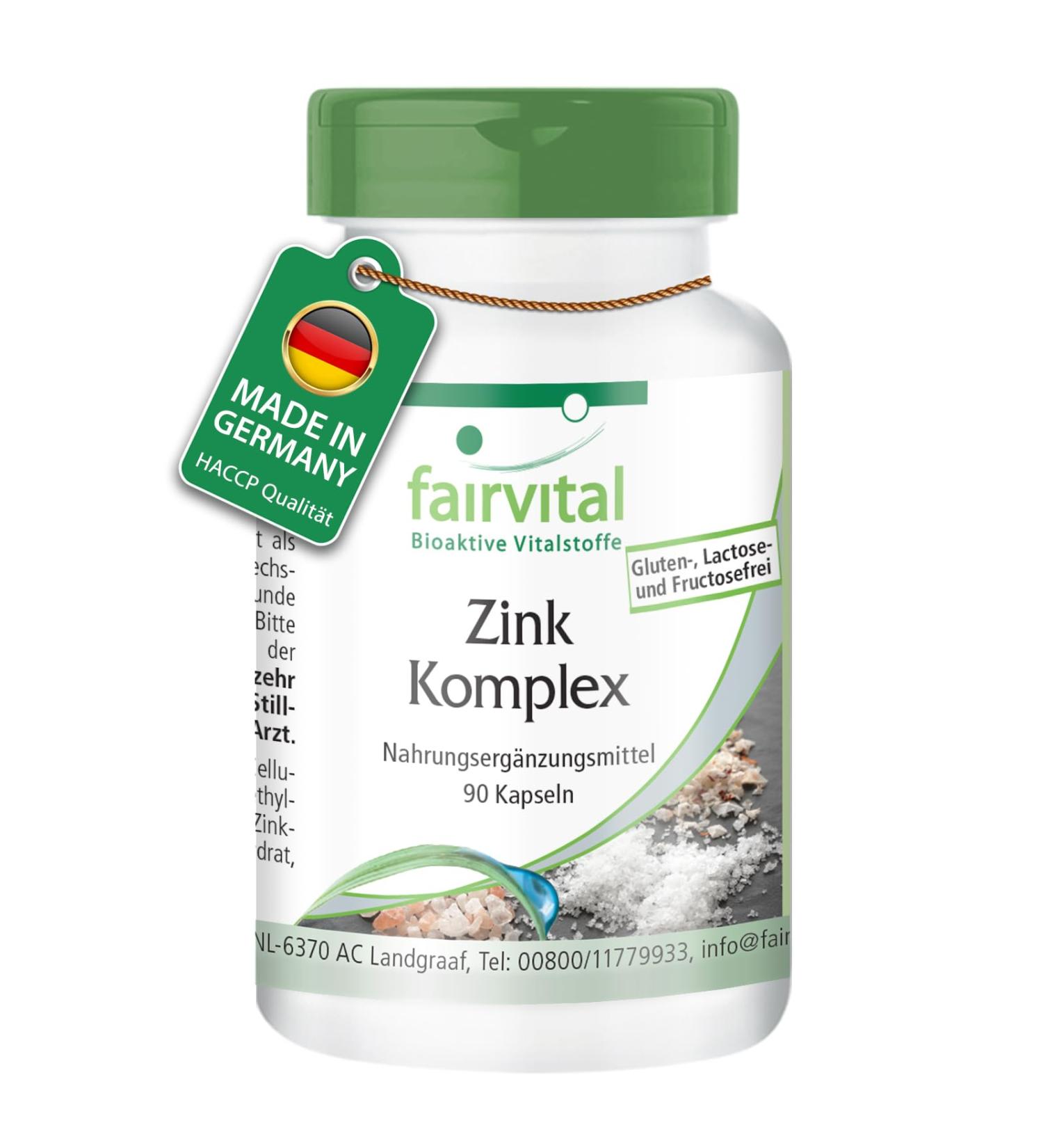 Fairvital Zinc Complex 25mg 90 Capsules Zinc Picolinate Zinc Citrate and Zinc Bisglycinate high dose vegan Made in Germany fairvital - Buy Online on GoSupps.com