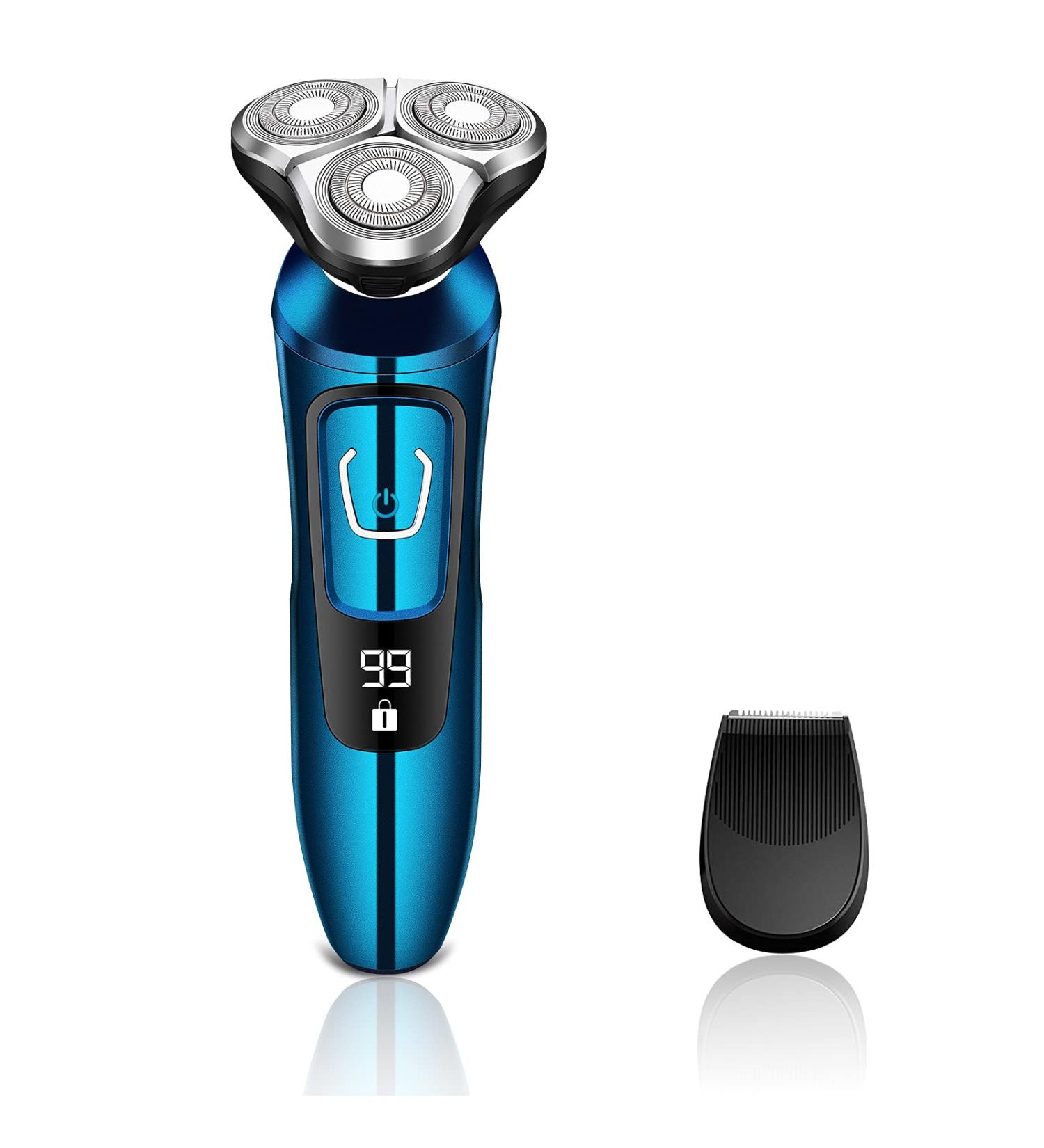Viatia Electric Shaver for Men, 2 in 1 Wet/Dry USB Rechargeable Razor Cordless 3D Rotary Portable Waterproof Facial Shaver with Beard Sideburn Trimmer for Boyfriend, Dad, Husband, Blue