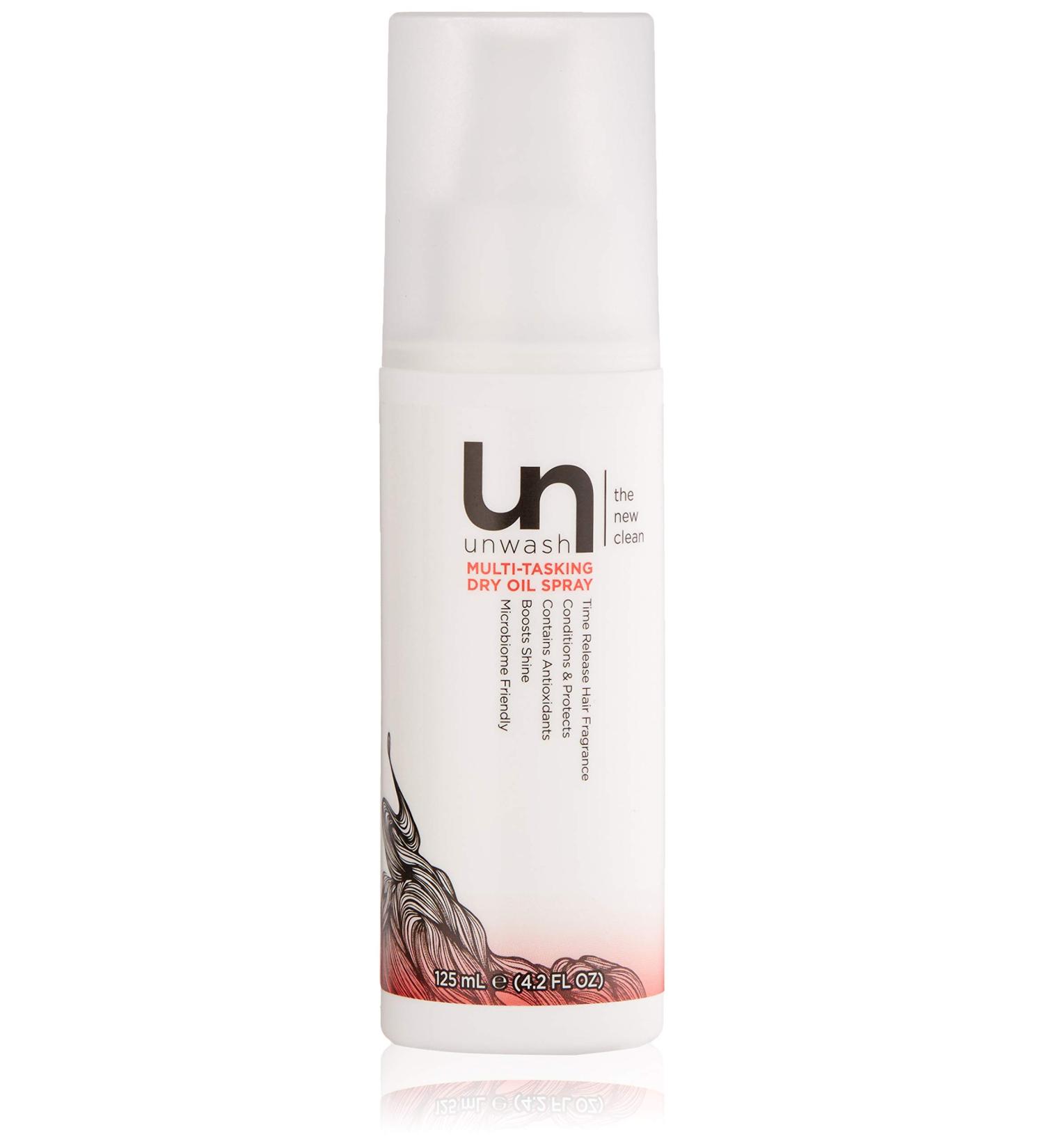 Unwash Multi-Tasking Dry Oil Spray - Lightweight Hair & Scalp Nourishing Oil Adds Shine & Reduces Frizz Safe for All Hair Types Cruelty Free Vegan Sulfate & Paraben Free 4.2 fl oz