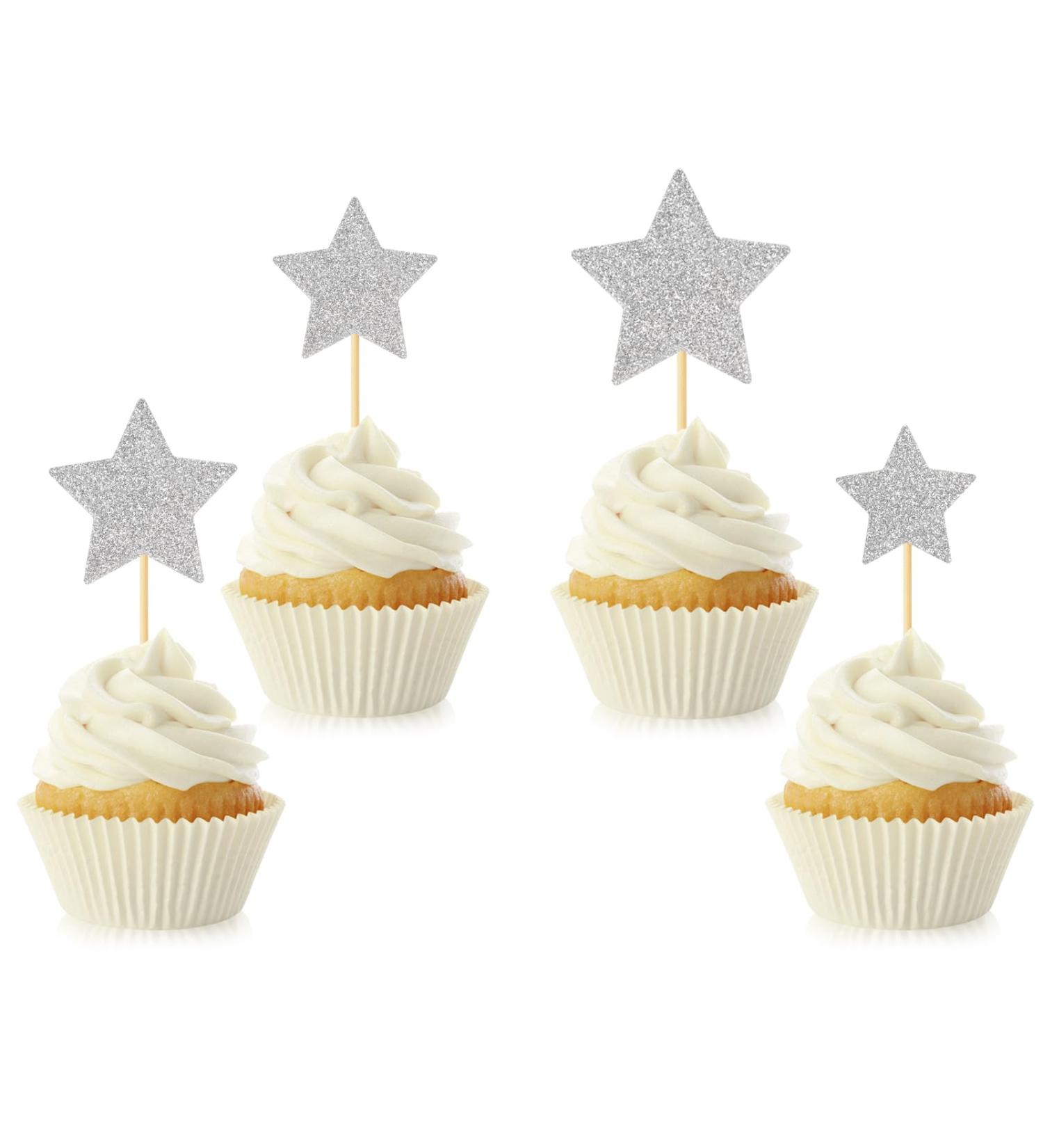 36Pcs Star Cupcake Toppers Glitter Silver Cupcake Picks Little Star Cake Toppers for Kids Birthday Baby Shower Wedding Anniversary Bridal Shower Party Cake Decorations Supplies 3 Size - Buy Online on GoSupps.com