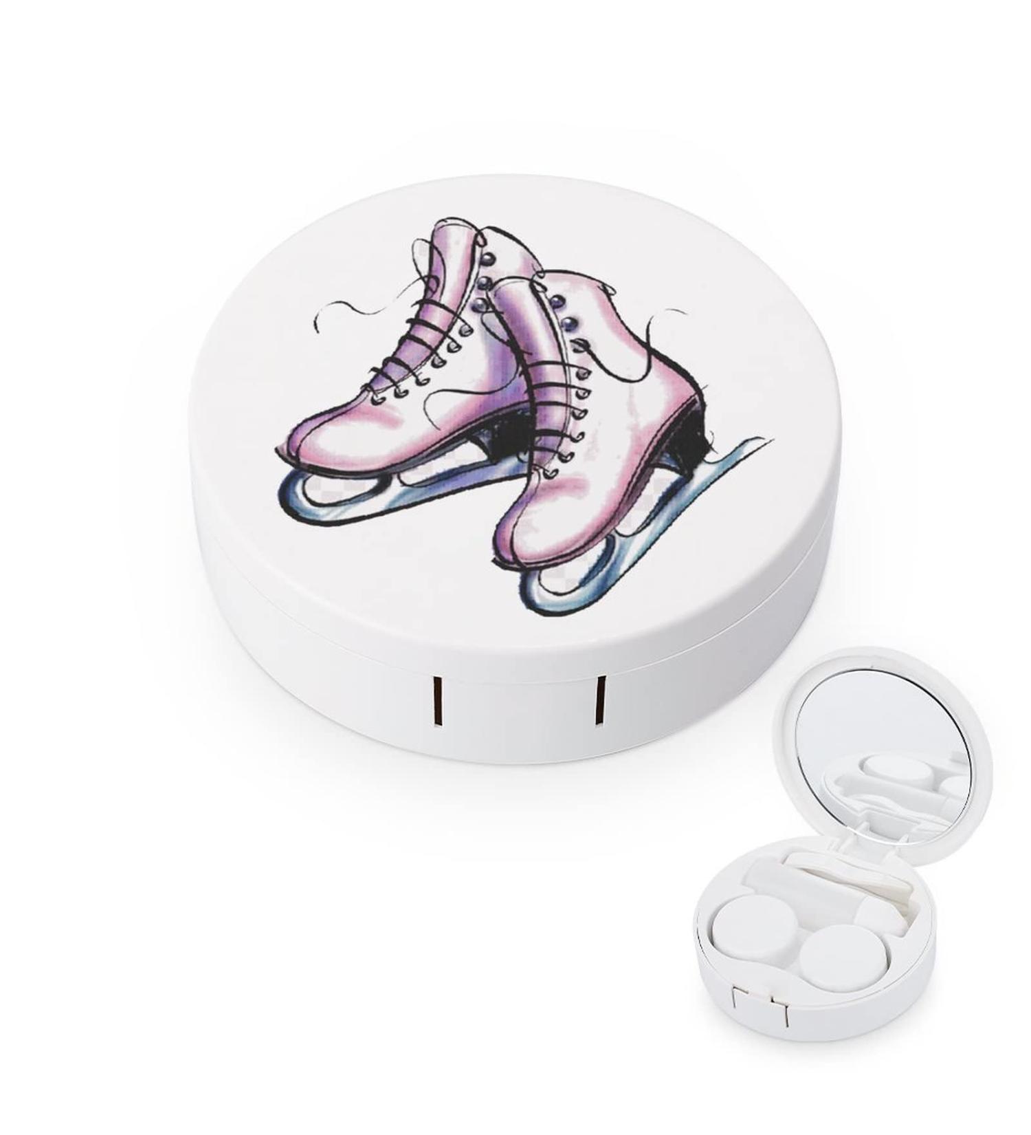Cartoon Ice Skating Skates Round Case For Contact Lens Kit Storage Box with Mirror Printed - Buy Online on GoSupps.com