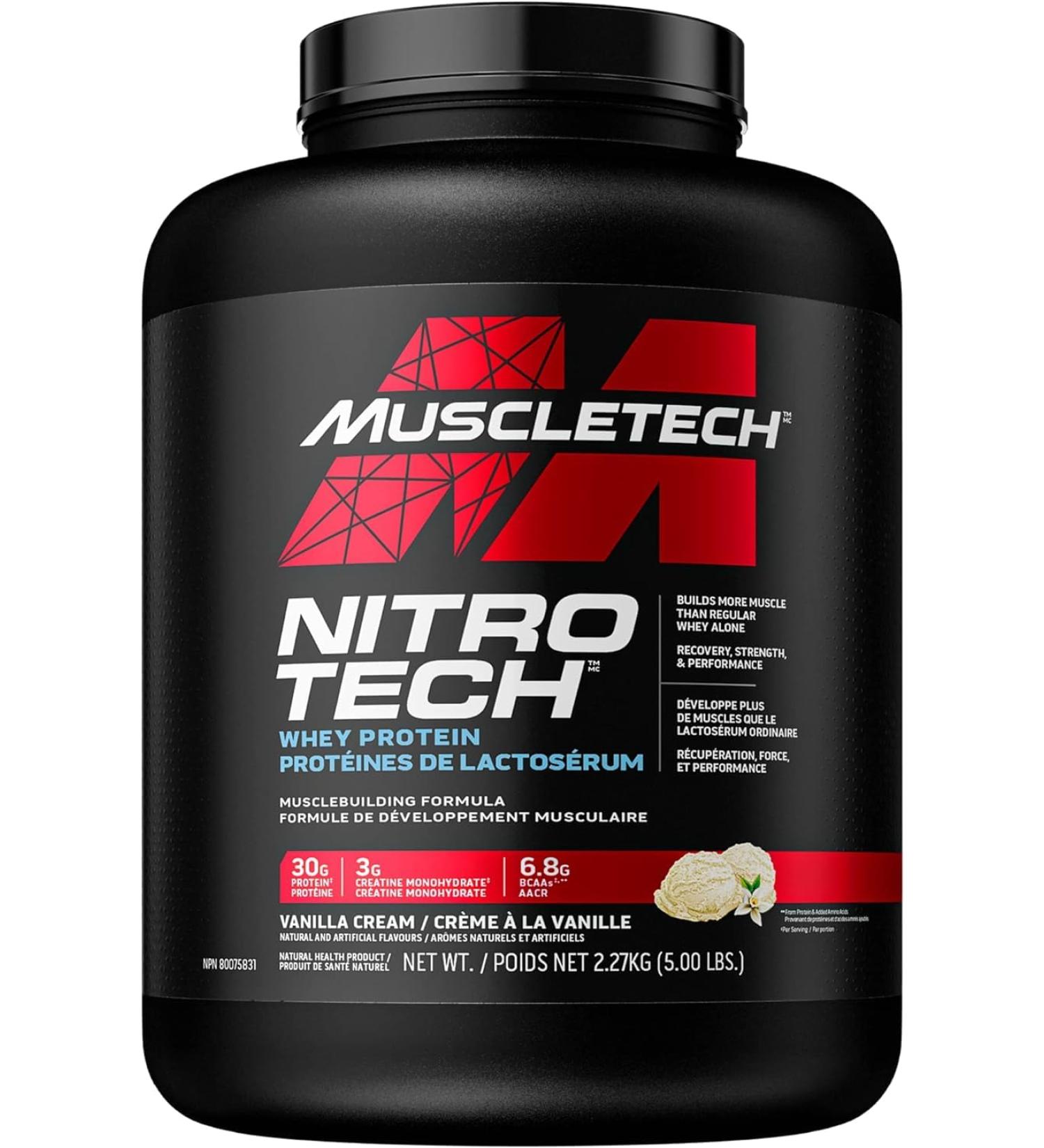 MuscleTech Whey Protein Powder MuscleTech Nitro-Tech Whey Protein Whey Isolate & Peptides Protein Powder Muscle Builder for Men & Women Lean Protein Powder for Muscle Gain Vanilla Cream 5 lbs (50 Servings) Vanilla 50 Servings (Pack of 1) - Buy Online on GoSupps.com