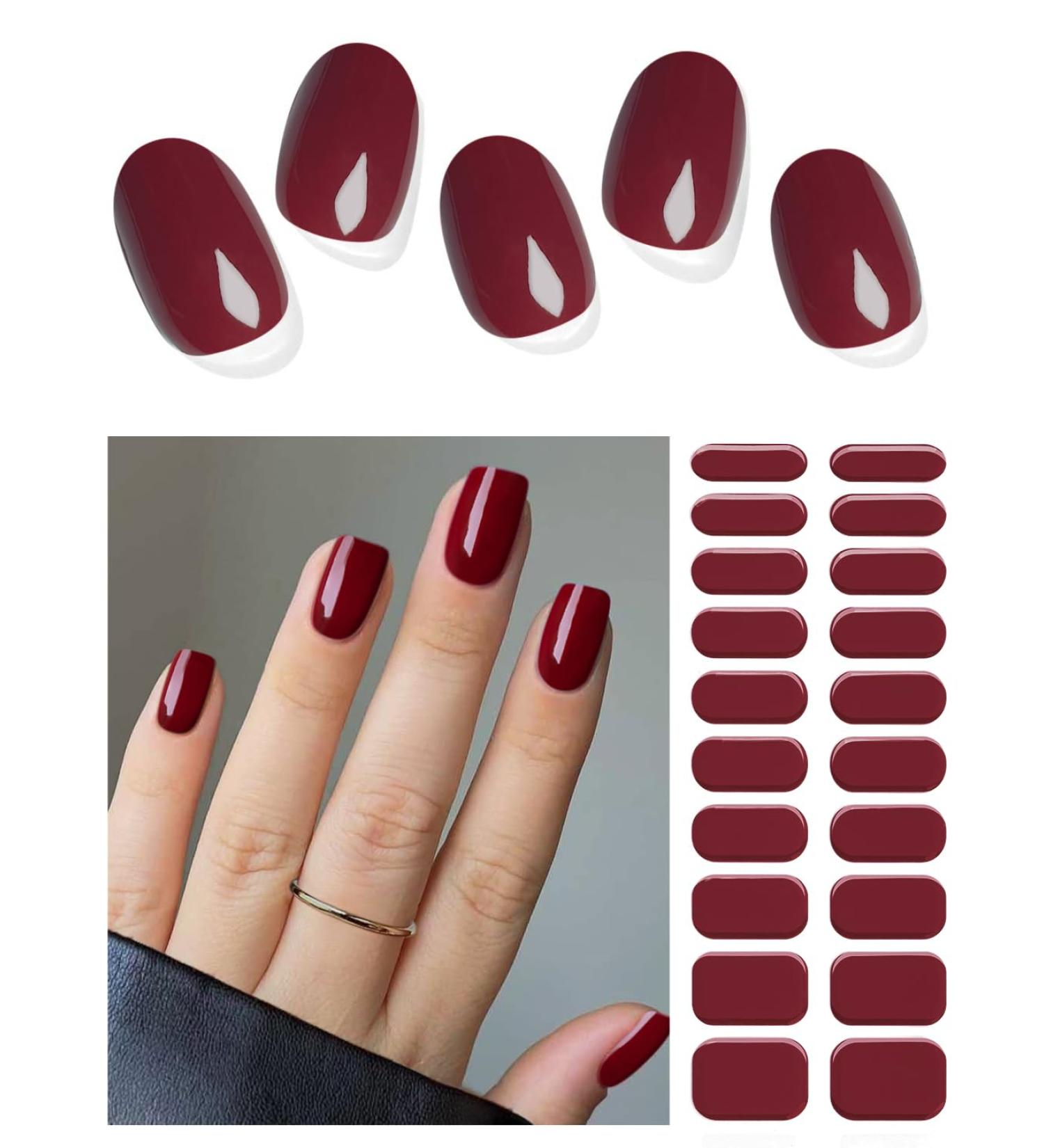 Buy Semi Cured Gel Nail Strips - Dark Red 20 PCS | Salon Quality Easy to Use Gel Nail Stickers | UV Light Compatible - Buy Online on GoSupps.com