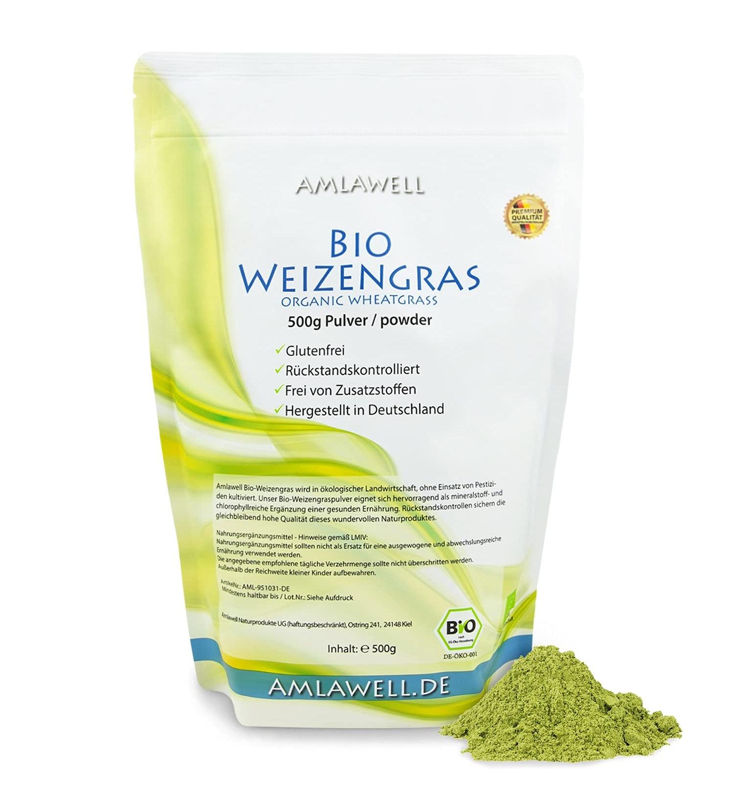  Amlawell DE- KO-042 Organic Wheat Grass Powder Vegan Superfood with Vital Substances Made in Germany 500 g Pack - Buy Online on GoSupps.com