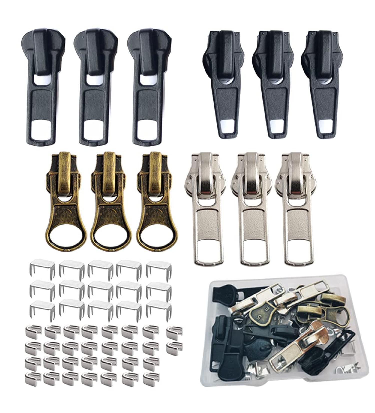 Zipper Repair Kit: 12 Pcs Sliders with Pull and Stops for Coats, Jackets - Metal, Plastic, Nylon Coils - Buy Online on GoSupps.com