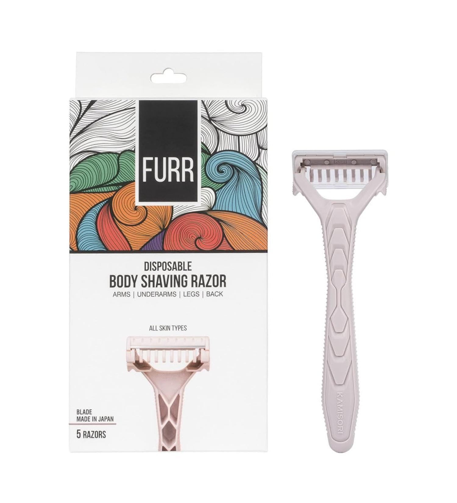 FURR Disposable Body Hair Removal Shaving Razor - 5 Razor | Painless Body Hair Removal With Aloe Vera and Vitamin E Padding | Precision Of Japanese Blades