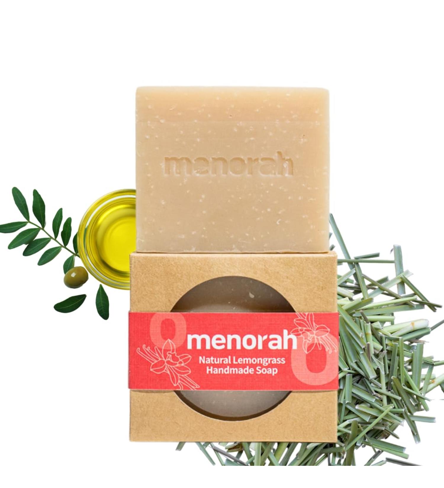 Menorah Skincare | Natural Lemongrass Handmade Bar Soap - 100% Essential Oils for Nourishing & Moisturizing Body Care - Unisex Luxury Soap - Buy Online on GoSupps.com