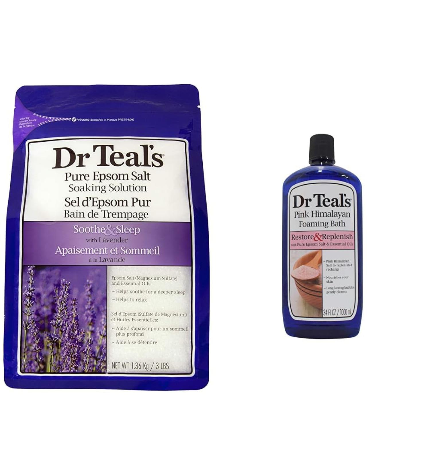 Dr Teal's Lavender Epsom Salts (1.36kg) + Pink Himalayan Foaming Bath (1L) - Buy Online on GoSupps.com