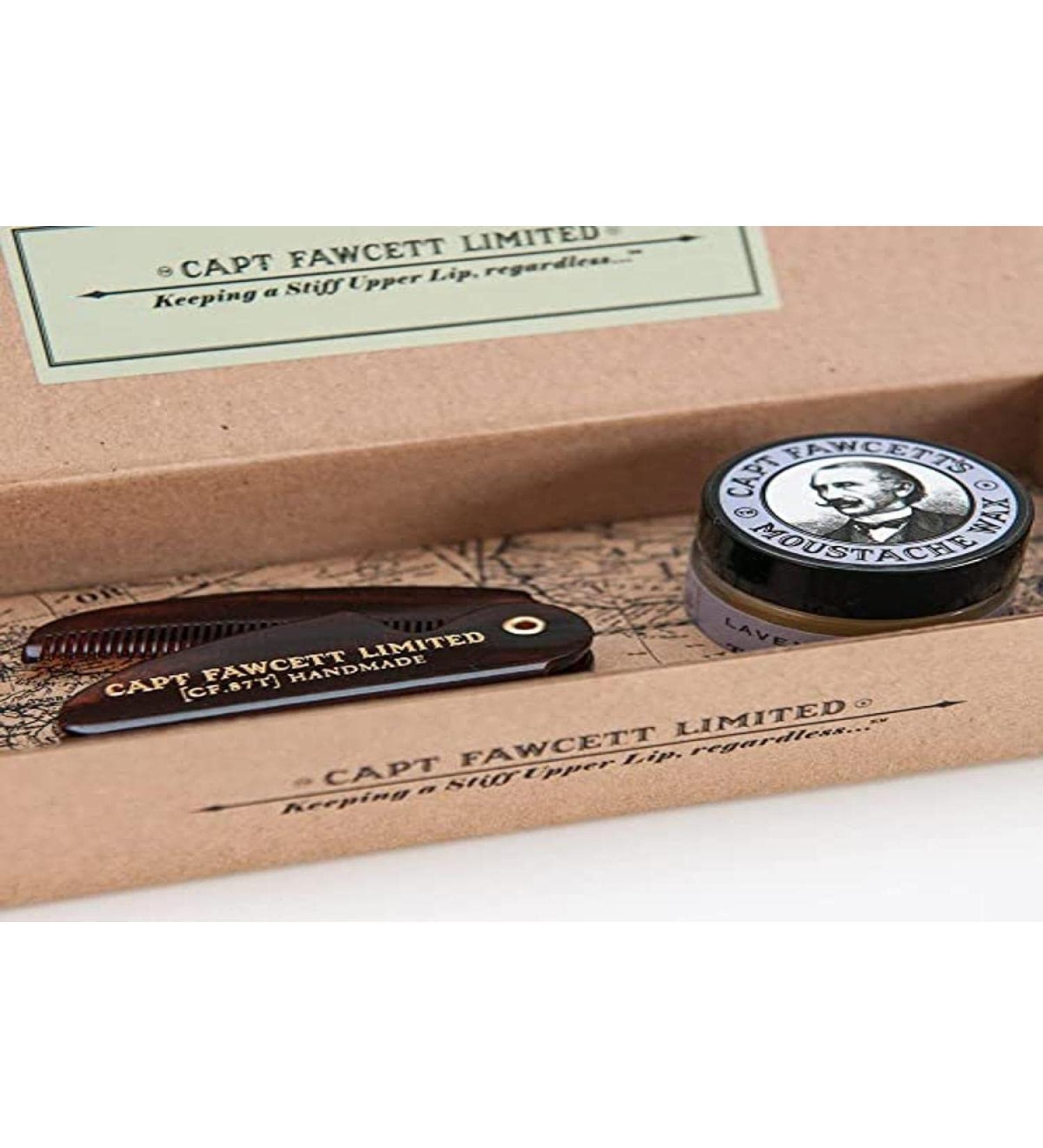 Captain Fawcett's Moustache Wax (Ylang Ylang Scent) & Folding Pocket Moustache Comb (CF.87T) Gift Set - Made in England
