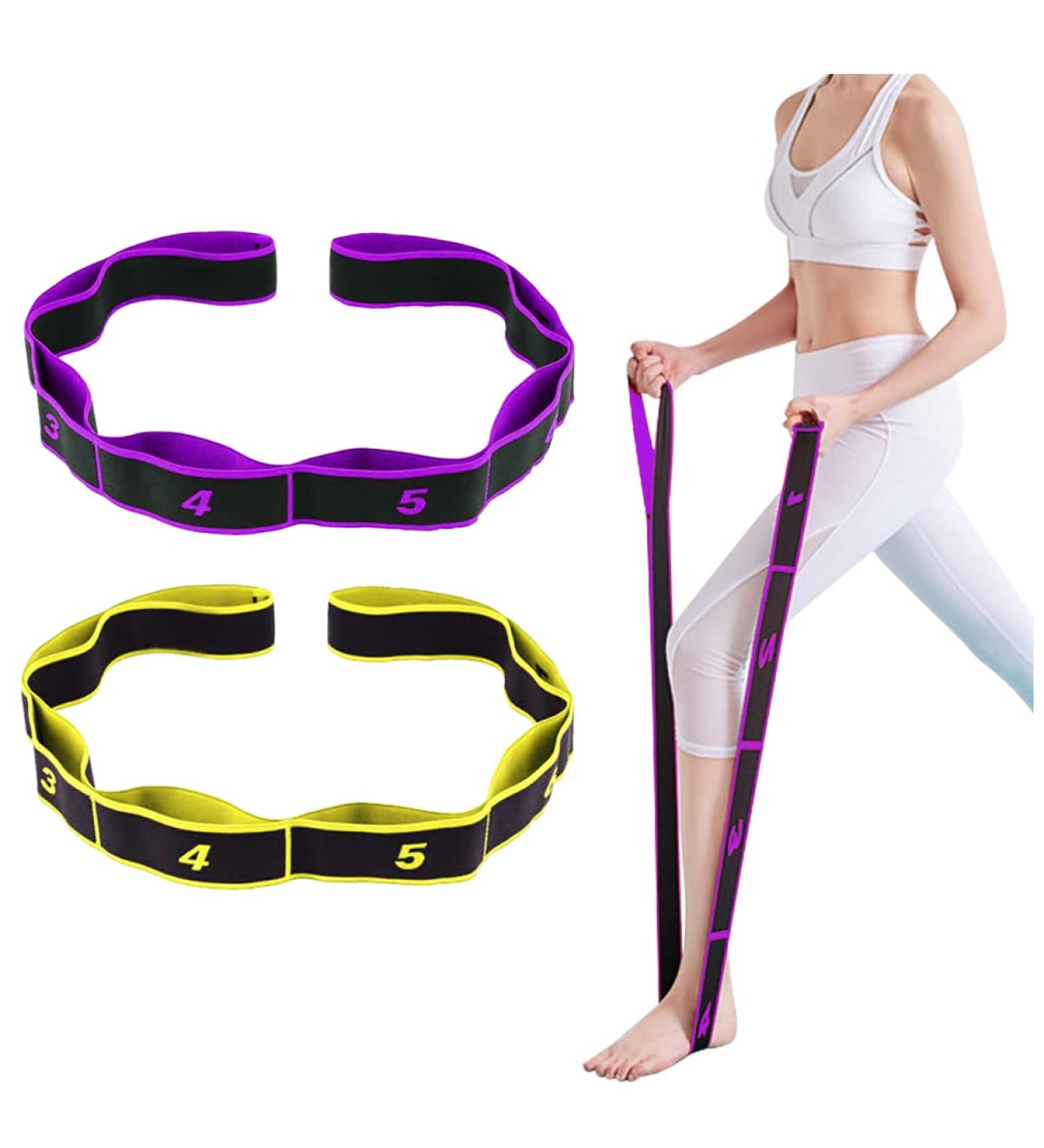 Yoga Elastic Bands Set - 2 Pieces Stretch Resistance Bands for Yoga, Pilates, Dance - Purple Yellow - Buy Online on GoSupps.com