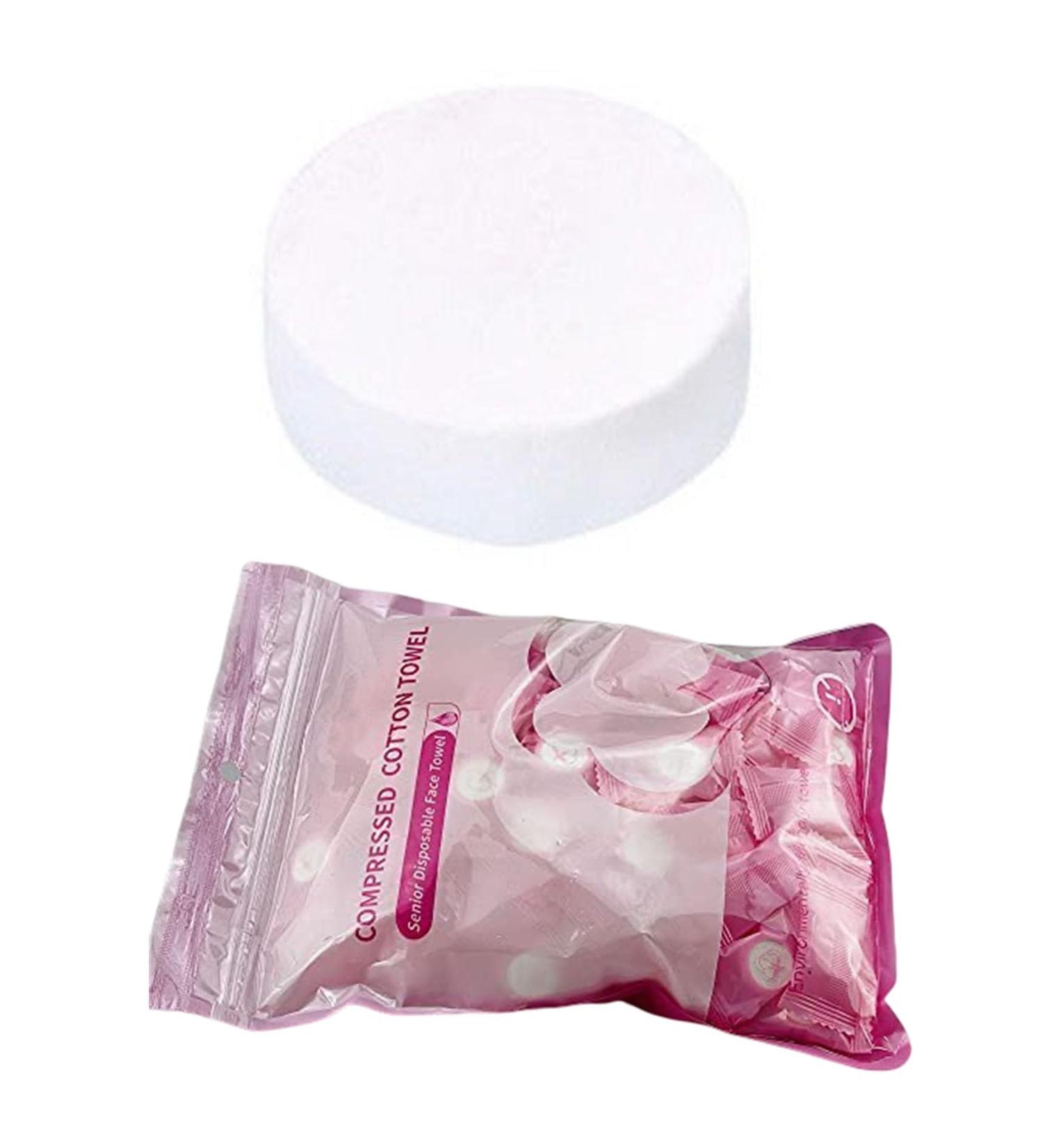 Compressed Towel - 100 Disposable Mini Cotton Tissues for Travel Camping & Outdoor Use | Portable Facial Wipes in Pink - Buy Online on GoSupps.com