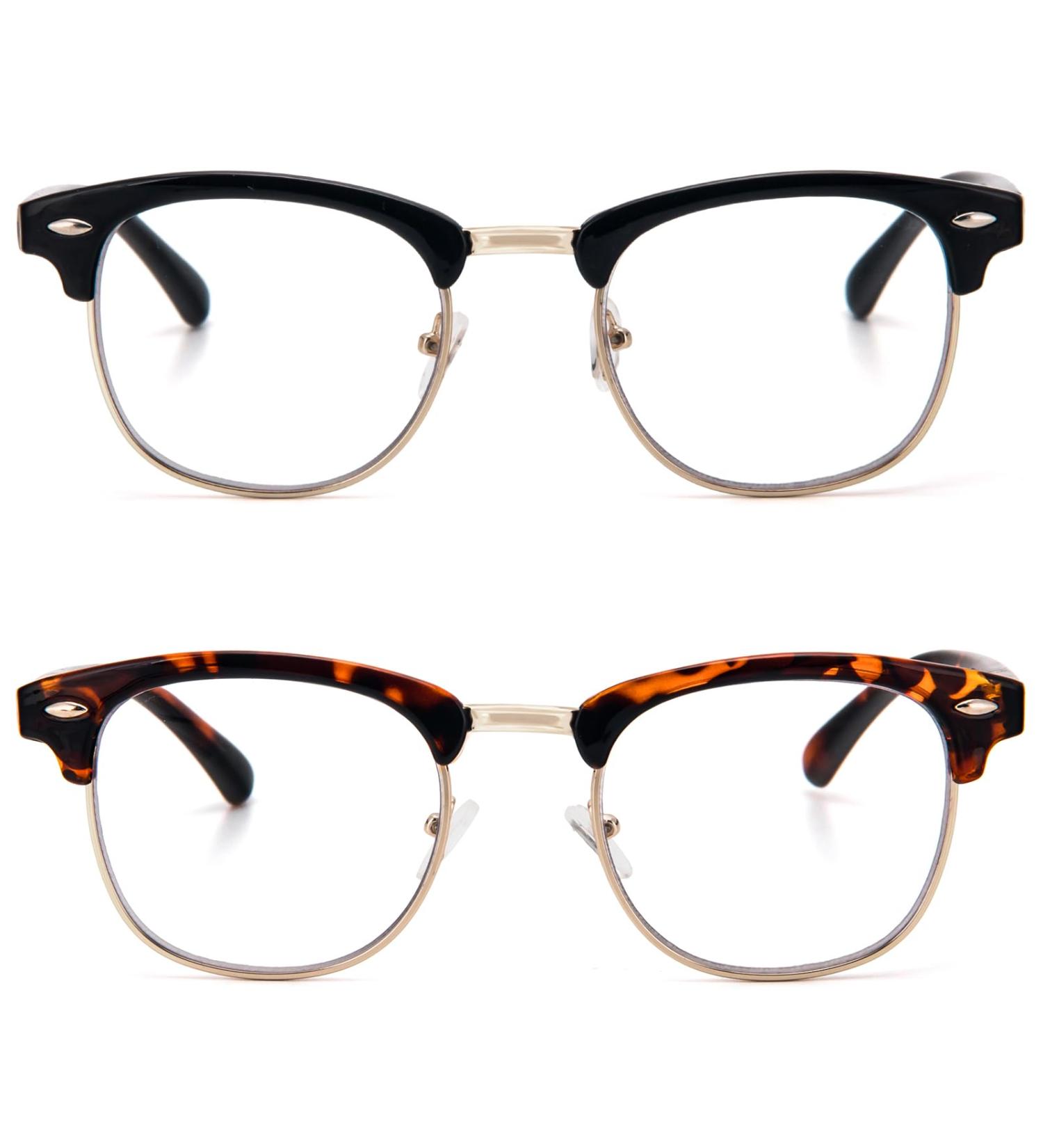 Kokobin 2 Pack Retro Round Reading Glasses for Men & Women - Anti-Blue Light Metal Frame Black/Leopard 3.0 Diopter - Ideal for Computer Use - Buy Online on GoSupps.com