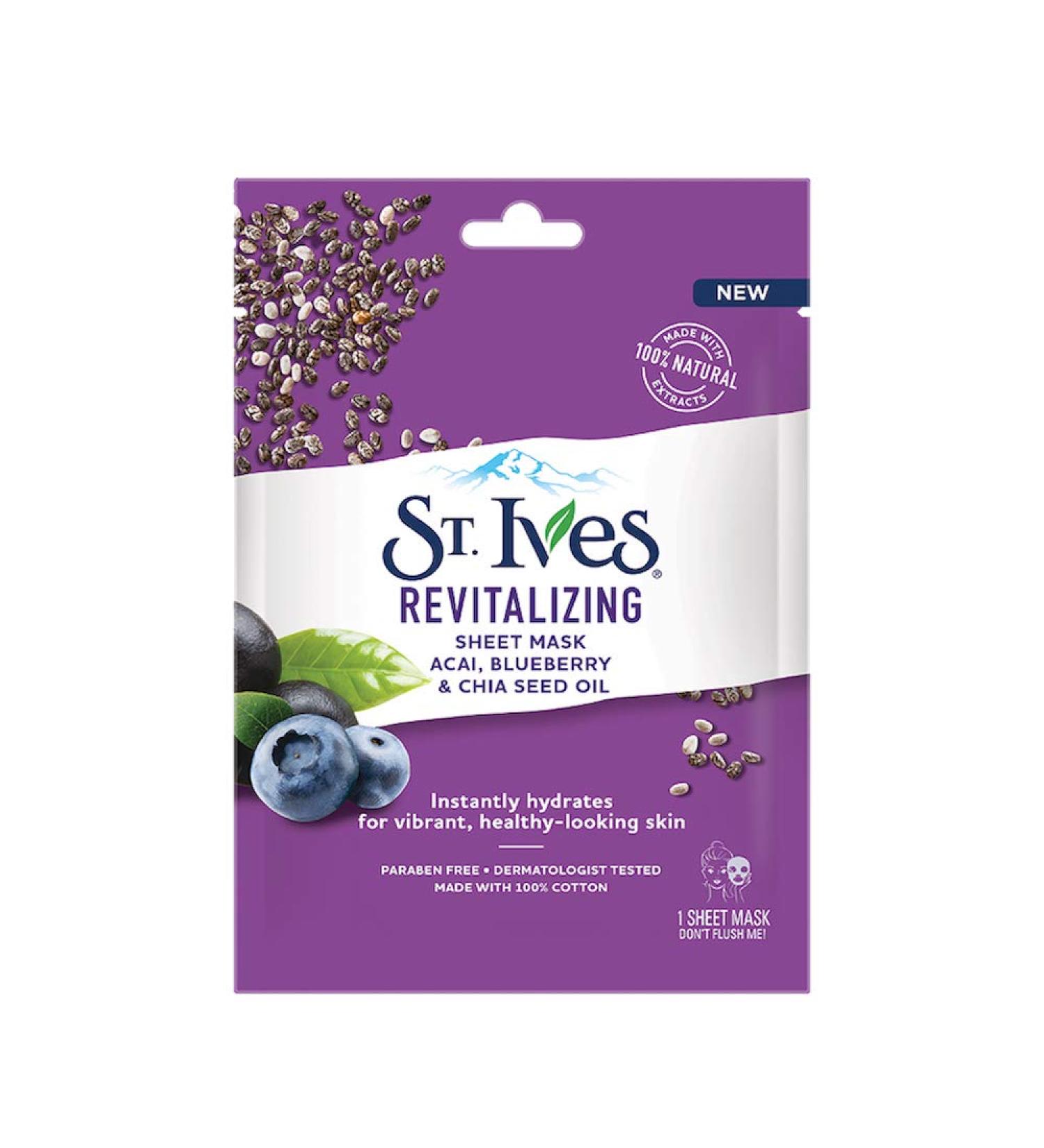 St Ives 23 ml Sheet Mask Revitalising Acai Blueberry and Chia Seed Oil (Single) - Buy Online on GoSupps.com