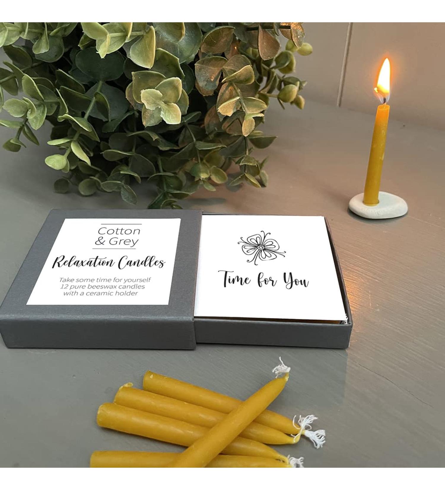 Cotton & Grey Relaxation Candles Set: 12 Pure Beeswax Candles with Ceramic Holder - Buy Online on GoSupps.com
