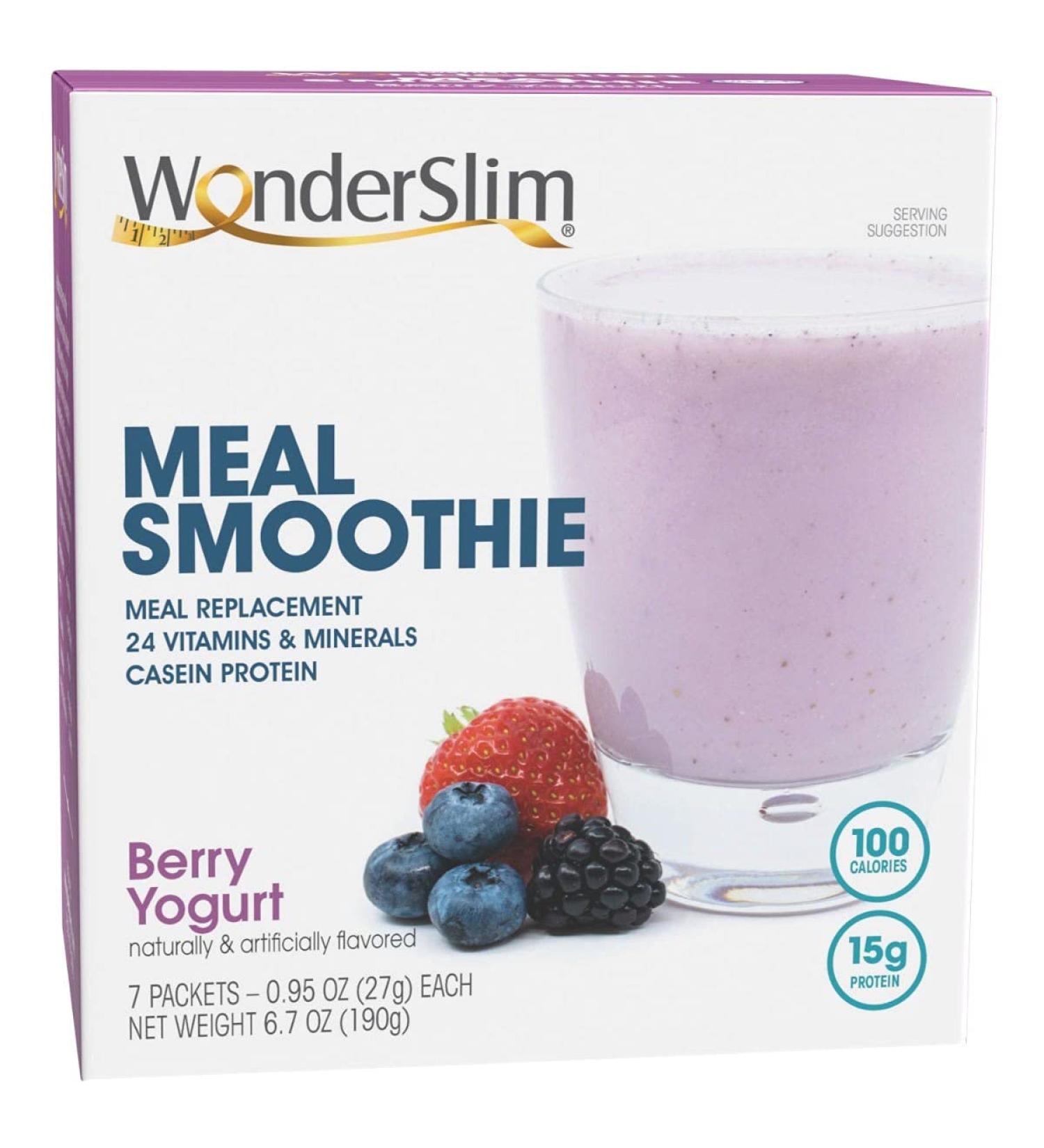 WonderSlim Berry Yogurt Meal Replacement Smoothie - 100 Calories, 15g Protein - 7ct Pack - Buy Online on GoSupps.com