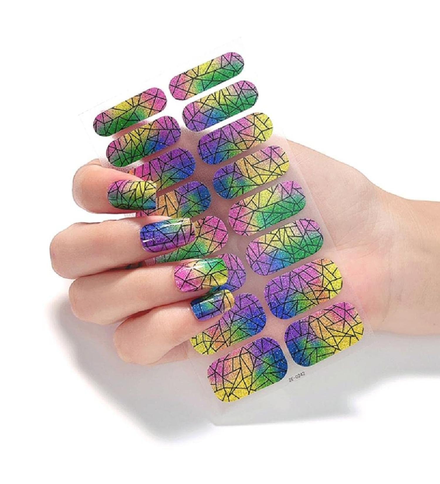 On Nail Polish Strips Glitter Starry Marble Semi Cured Gel Nail Polish Strips Gel Nail Stickers Full Nail Wraps on Nail Polish Strips Ze0242 - Buy Online on GoSupps.com