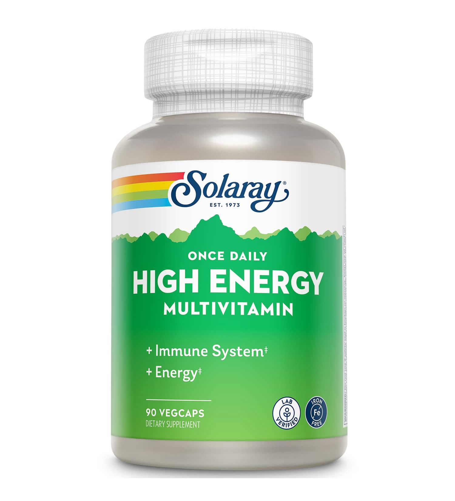 SOLARAY Once Daily High Energy Multivitamin Iron Free | Complete Multi w/ Whole Food & Herb Base | Non-GMO | 90 VegCaps