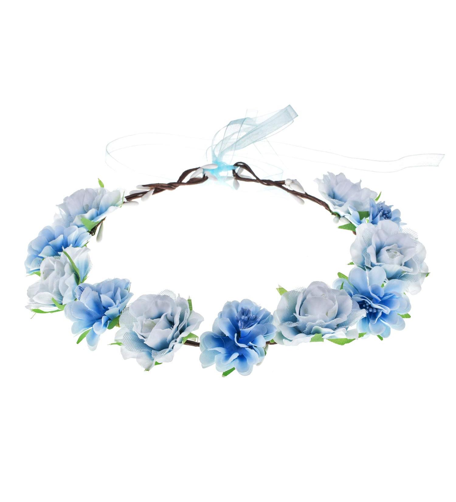 Love Sweety Women Flower Headband Bridal Floral Crown Wreath Girls BOHO Garland Halo (Blue)