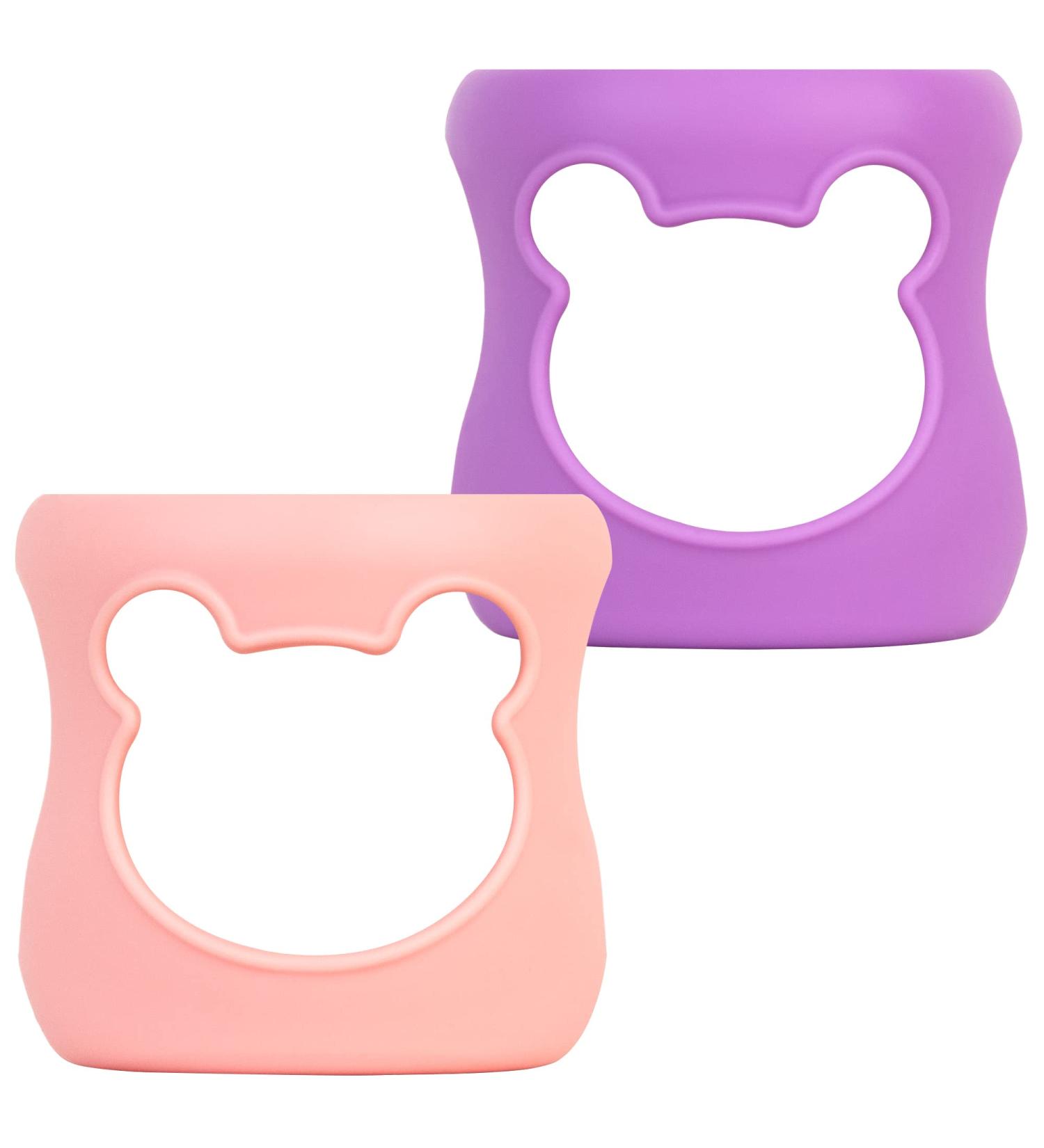 Silicone Baby Bottle Sleeves for Philips Avent Natural Glass Bottles - 4oz, Pack of 2 - Pink/Purple Bear Design - Buy Online on GoSupps.com