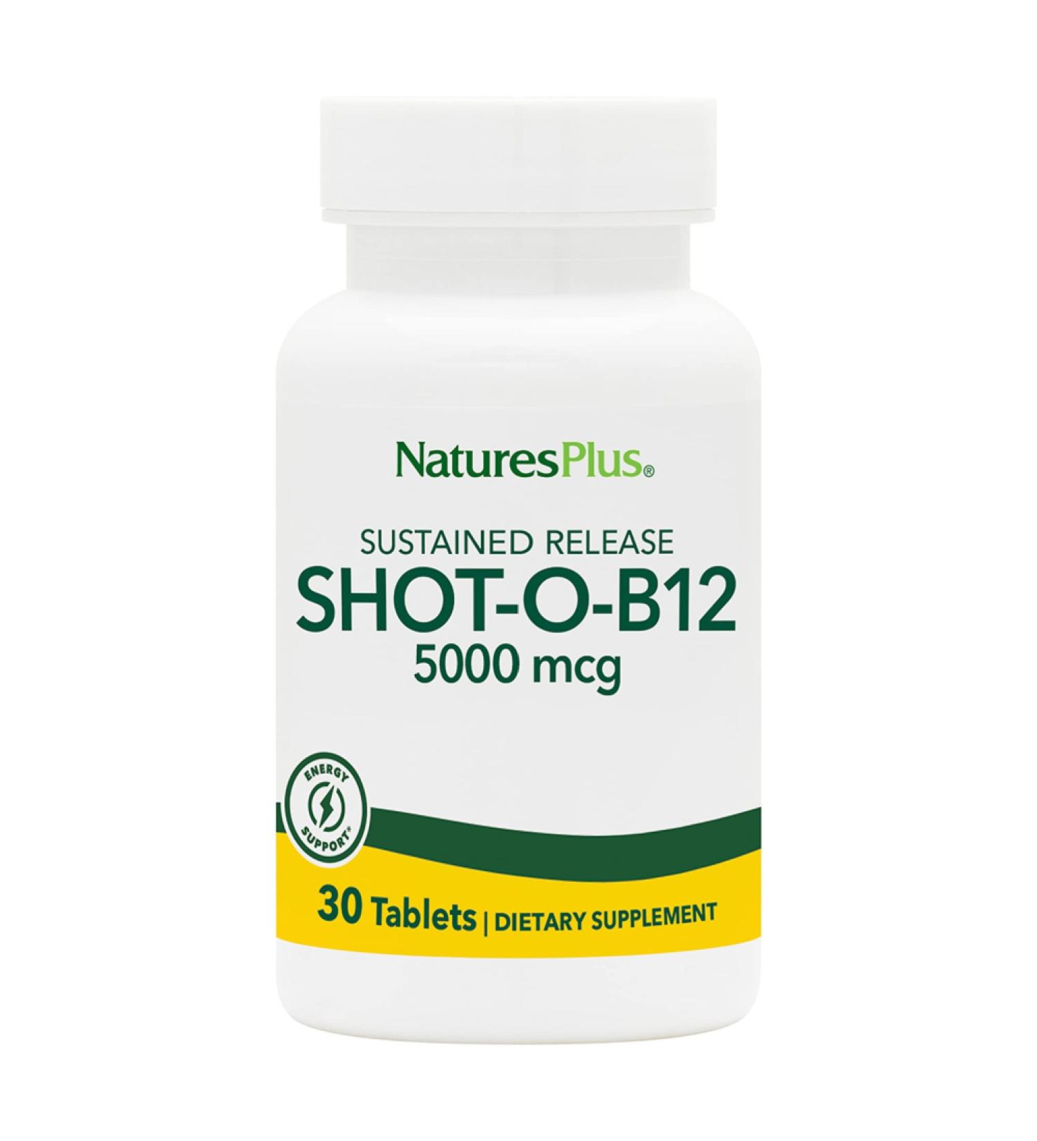 NaturesPlus Shot-O-B12 5000 mcg - High Potency Methylcobalamin Supplement - Buy Online on GoSupps.com