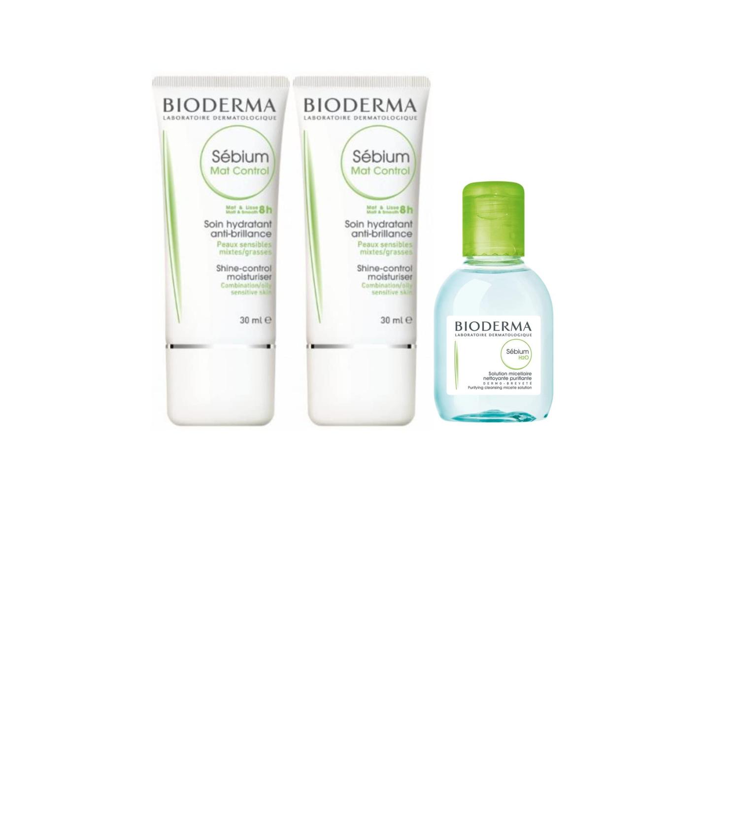 Bioderma Sebium | Sebium Mat Control + Sebium H2O | Smooth & Mattify | Anti-shine | Mattifies and Removes Shiny Effects | Face | Combination & Oily Skin | Set of 2x40mL + 1x100mL - Buy Online on GoSupps.com