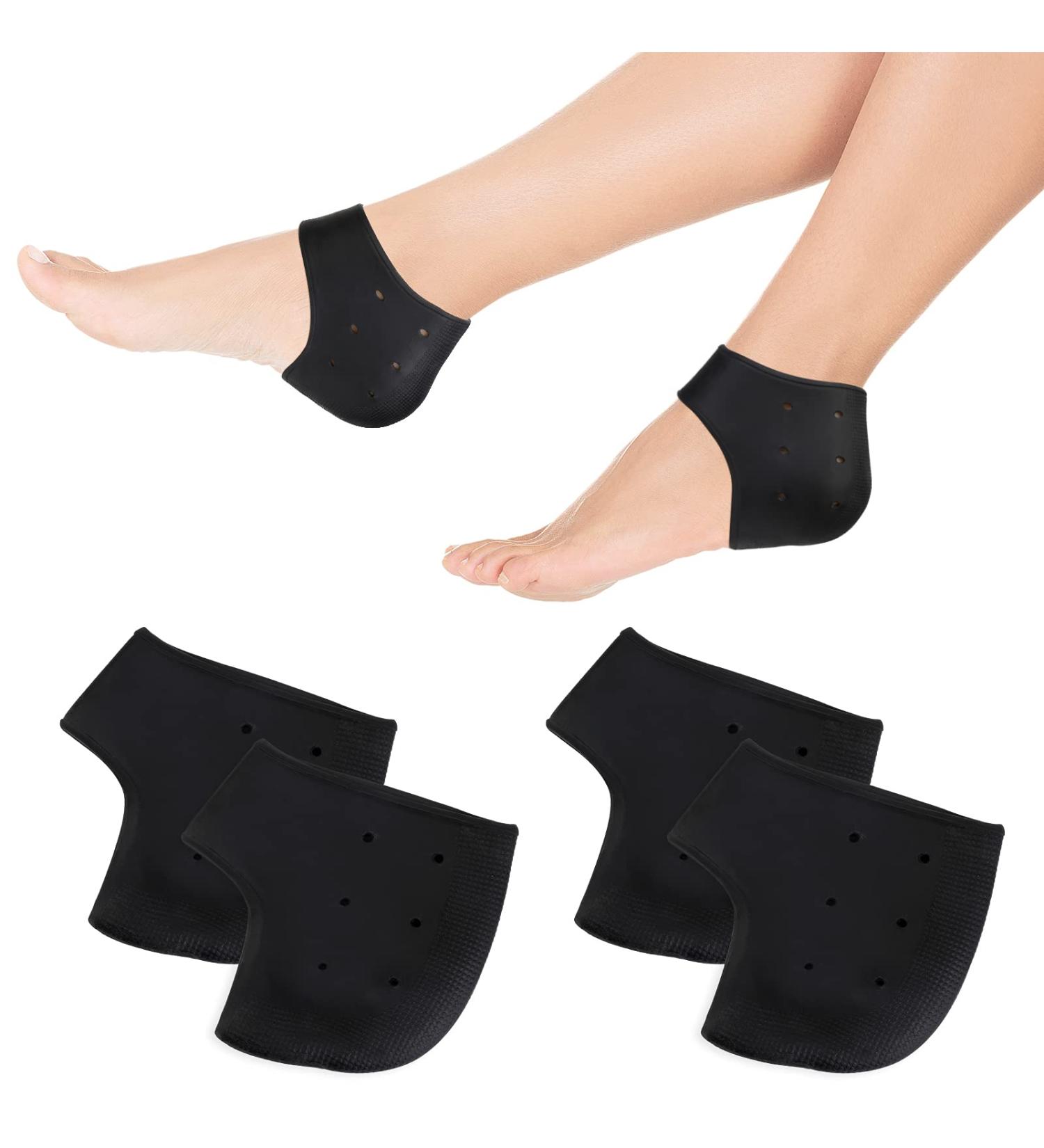 OOTSR Moisturizing Heel Protectors - 2 Pairs for Blister & Cracked Foot, Silicone Gel Pads for Plantar Fasciitis Pain Relief - Black Color, Great for Women and Men - Buy Online on GoSupps.com