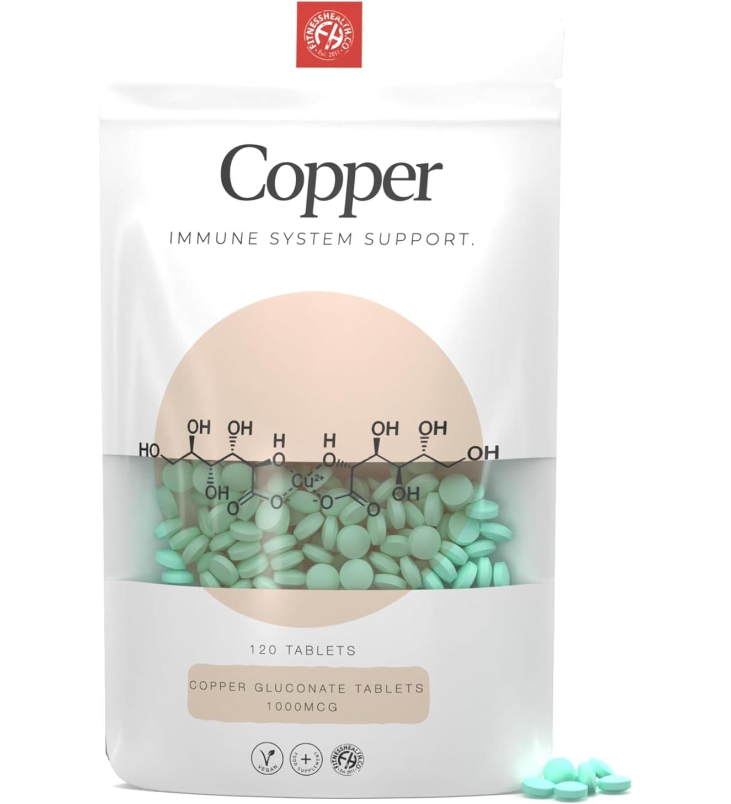 Fitness Health Copper 1MG 120 Tablets - Vegan Copper Gluconate Supplement - Buy Online on GoSupps.com