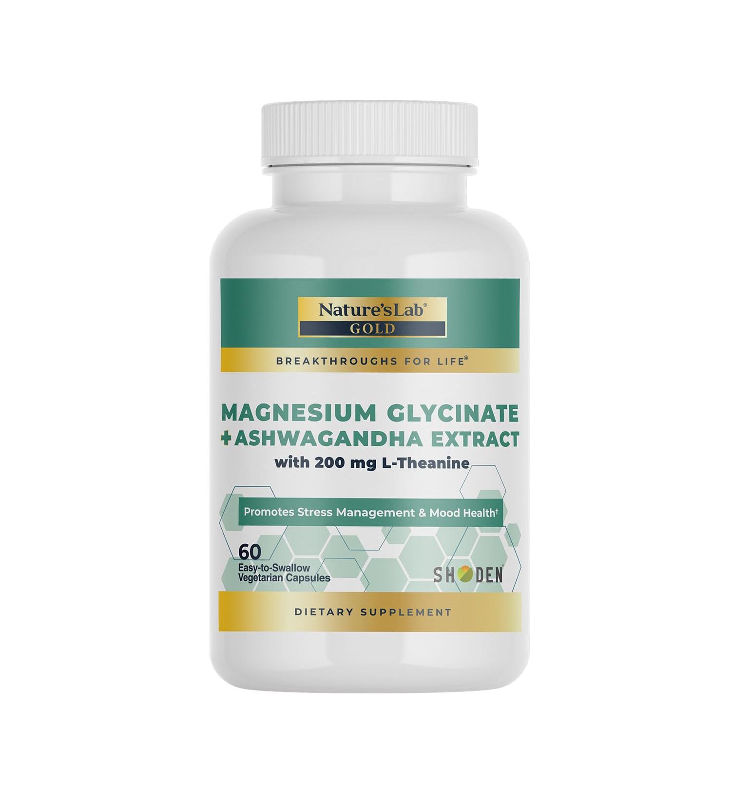 Nature's Lab Gold Magnesium + Ashwagandha with L-Theanine - Promotes Stress Management & Mood Health* - 60 Capsules (30 Day Supply) - Buy Online on GoSupps.com