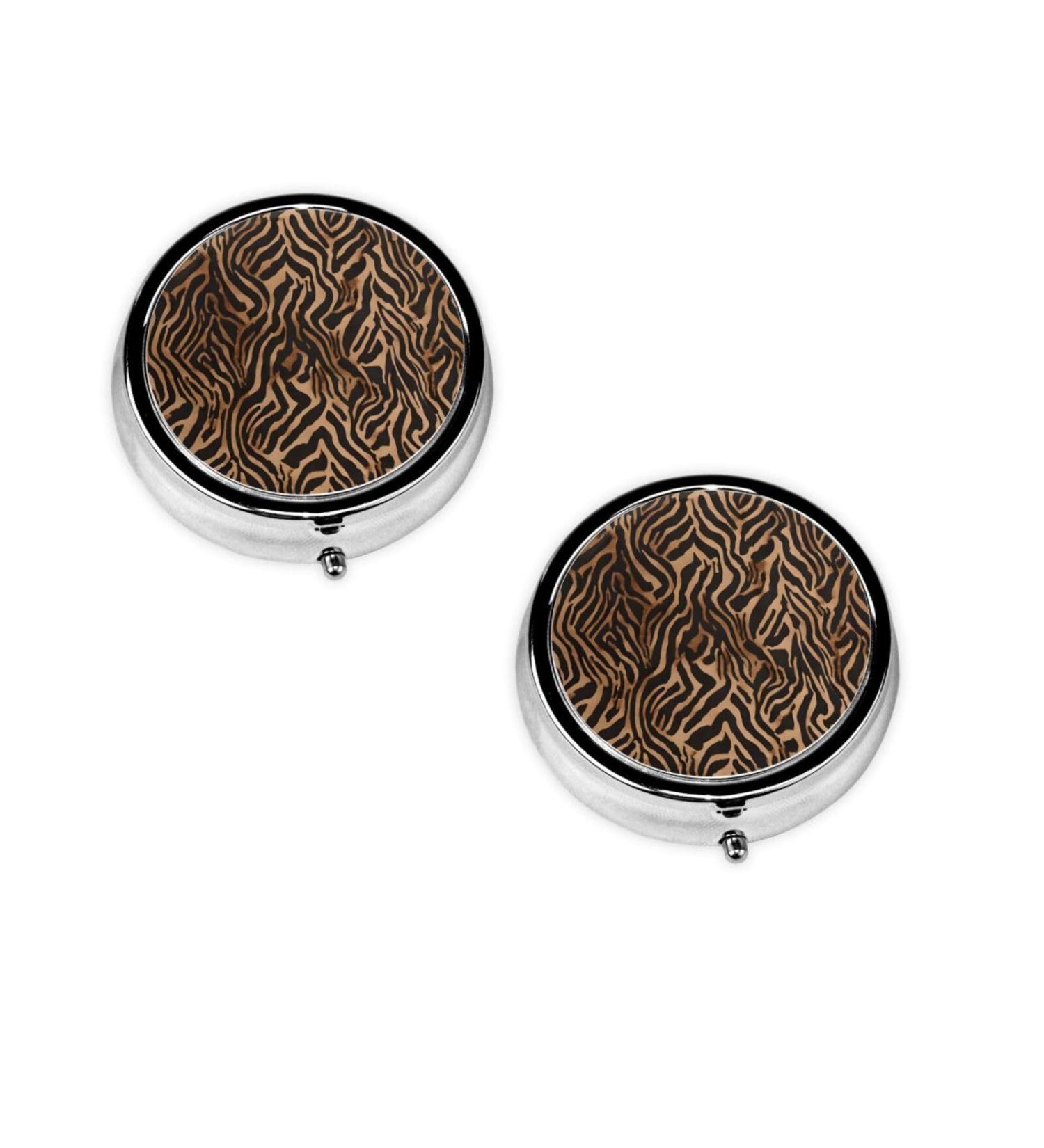 Leopard Print Round Pill Box | 3 Compartment Portable Travel Medicine Organizer | Mini Decorative Purse for Tablets & Vitamins - Buy Online on GoSupps.com