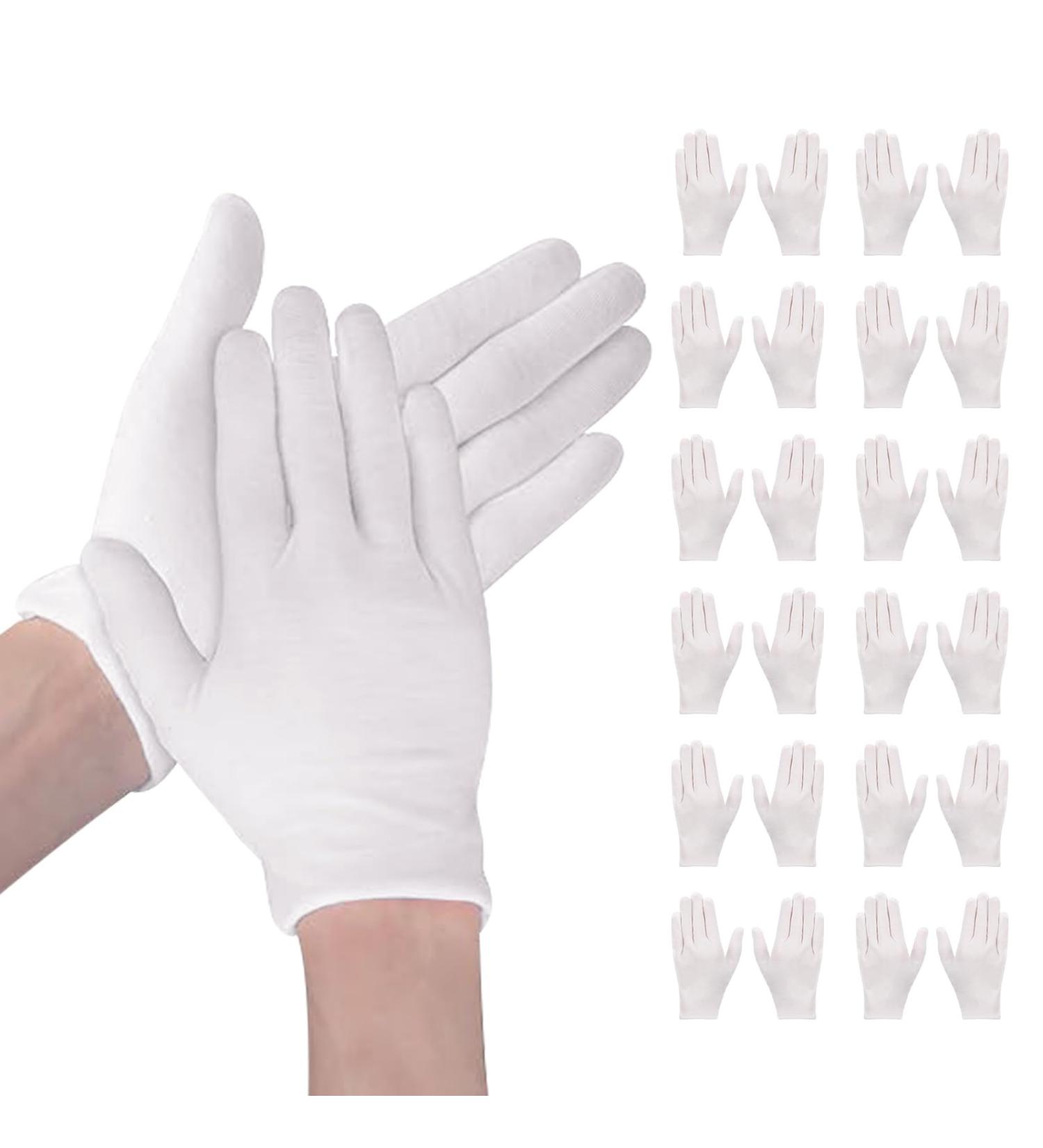 White Cotton Gloves 12 Pairs White Cotton Moisturising Gloves White Gloves Fabric White Cotton Work Gloves for Jewelry Inspection & Daily Work (White) - Buy Online on GoSupps.com
