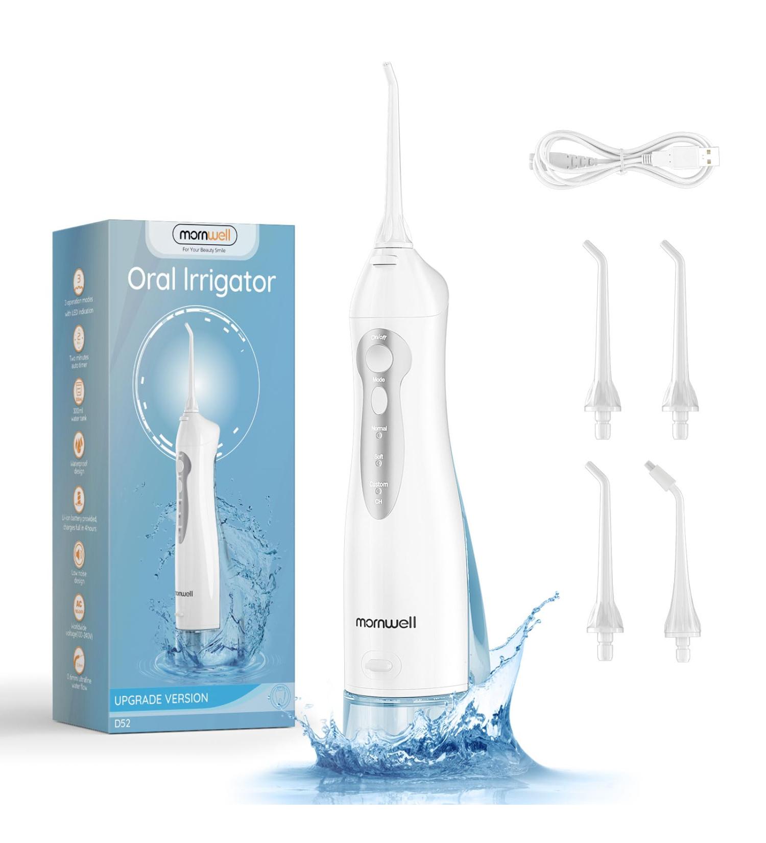 Mornwell Portable Cordless Dental Flosser - 10 Intensity Oral Irrigator IPX7 Waterproof Rechargeable Travel Flossing Teeth Pick (White - Buy Online on GoSupps.com