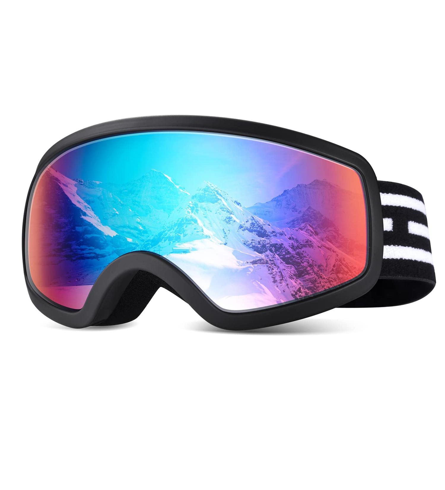 LOEO Kids Ski Goggle - Black with Red Silver Lens | Ski Goggles for Kids Youth Teens Boys and Girls 5-14 - Buy Online on GoSupps.com