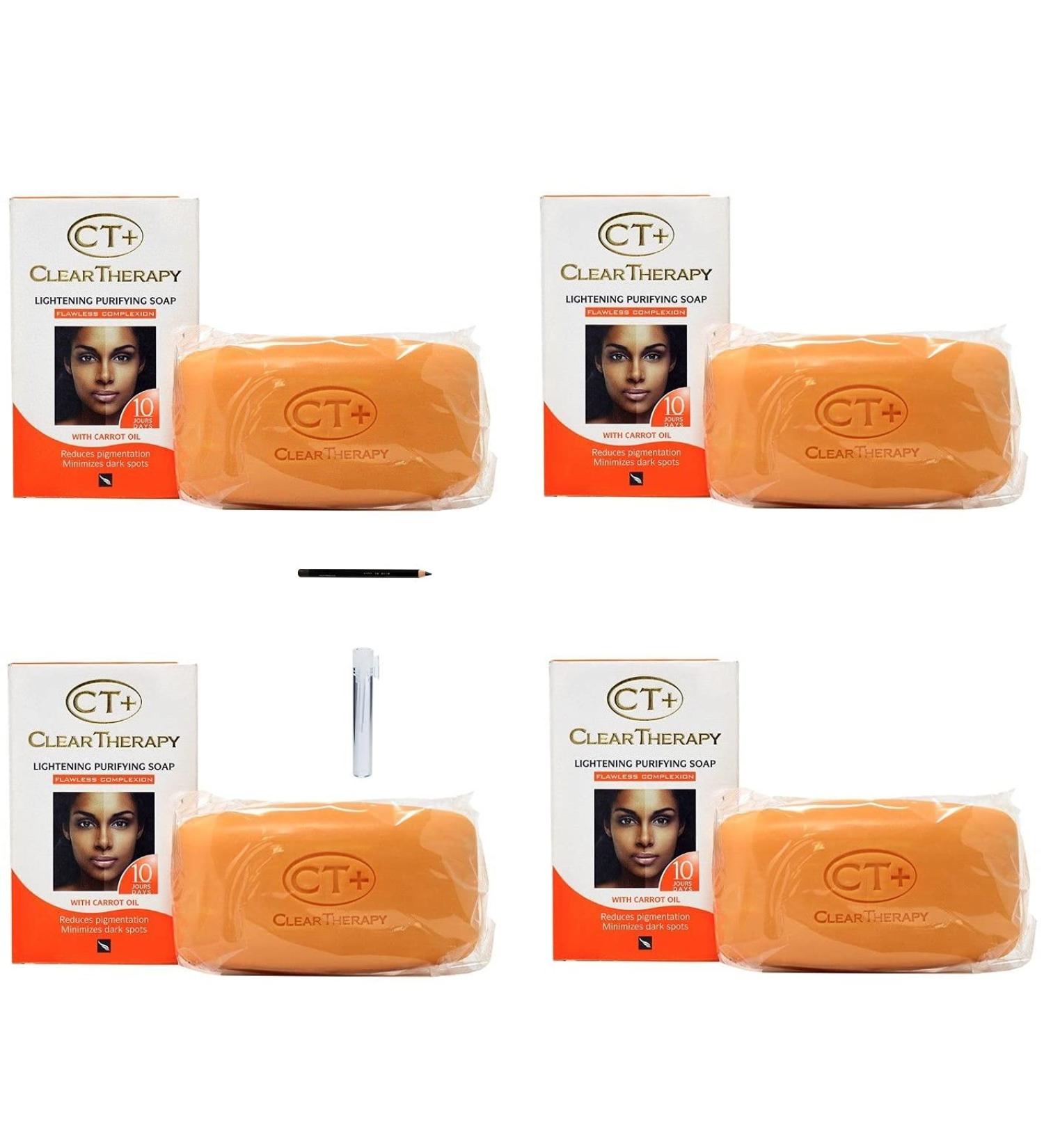 CT+ Clear Therapy Lightening Purifying Flawless Complexion 4 Pack Bar Soap + Liner101 LPS40 + Fragrance Sample 4 Count (Pack of 1)