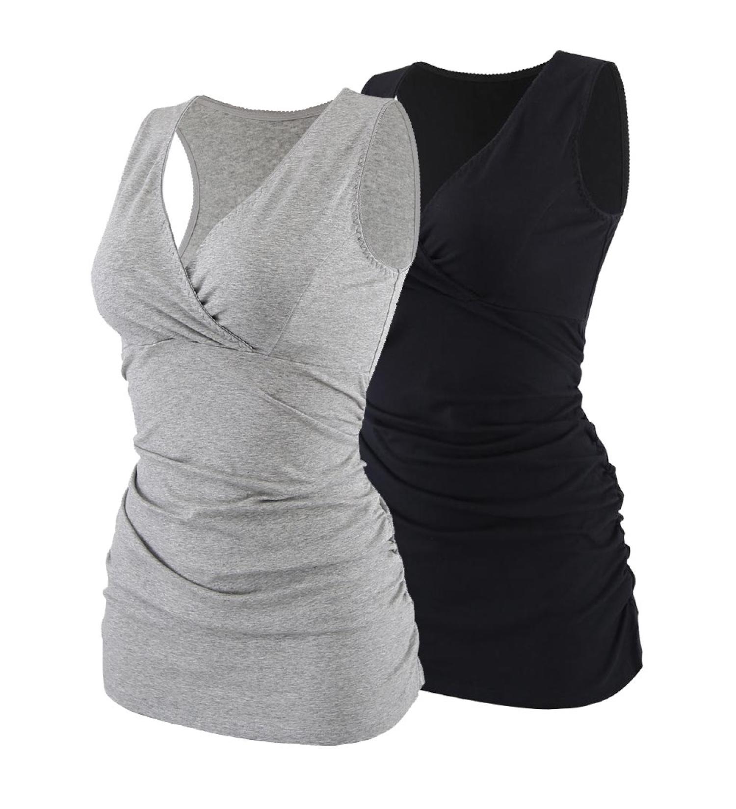 Manci Women's Cotton Nursing Maternity Top - V Neck Ruched Waist Pajama Top (S, Grey+Black) - Buy Online on GoSupps.com