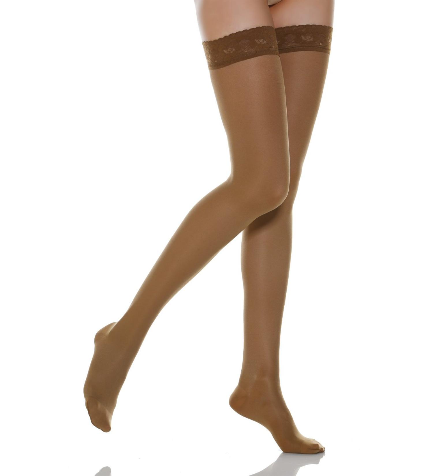 Relaxsan Microfiber 770M Compression Stockings for Women - 12-17 mmHg Thigh Support with Silicone 70 Den Brown XL - International Shipping Available - Buy Online on GoSupps.com