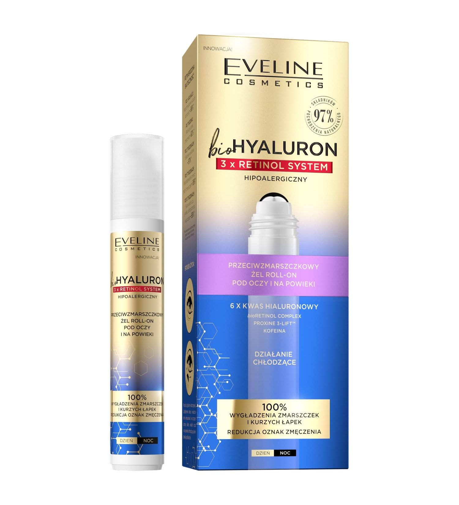 Eveline Cosmetics BioHyaluron Retinol Eye Roll-On Gel 15ml | Anti-Wrinkle Solution for Youthful Eyes | Fast International Shipping - Buy Online on GoSupps.com
